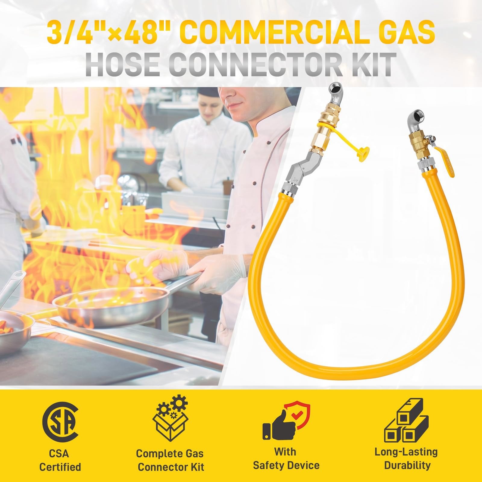 3/4″ × 48″ Gas Hose Connector Kit w/Rotating Connector For Kitchen 1675KIT48 CSA