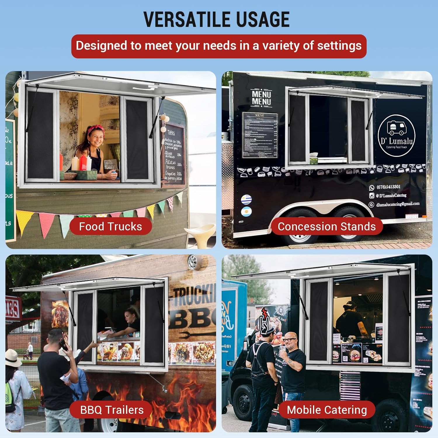45″ W x 30″ Concession Window Aluminum Alloy with Awning & 4 Screen Windows