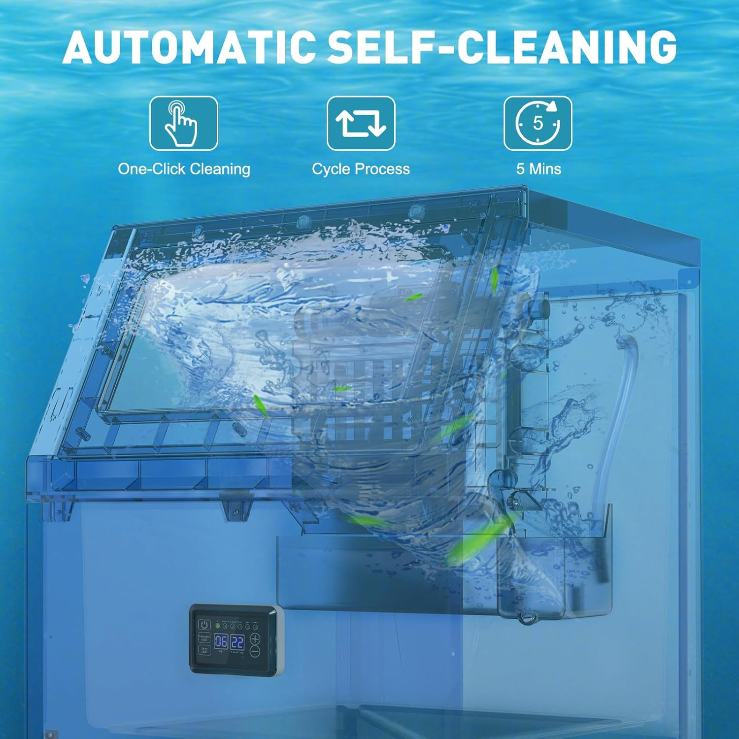 Freestanding Stainless Steel Ice Maker – 175Lbs/24H, Fast & Easy to Clean
