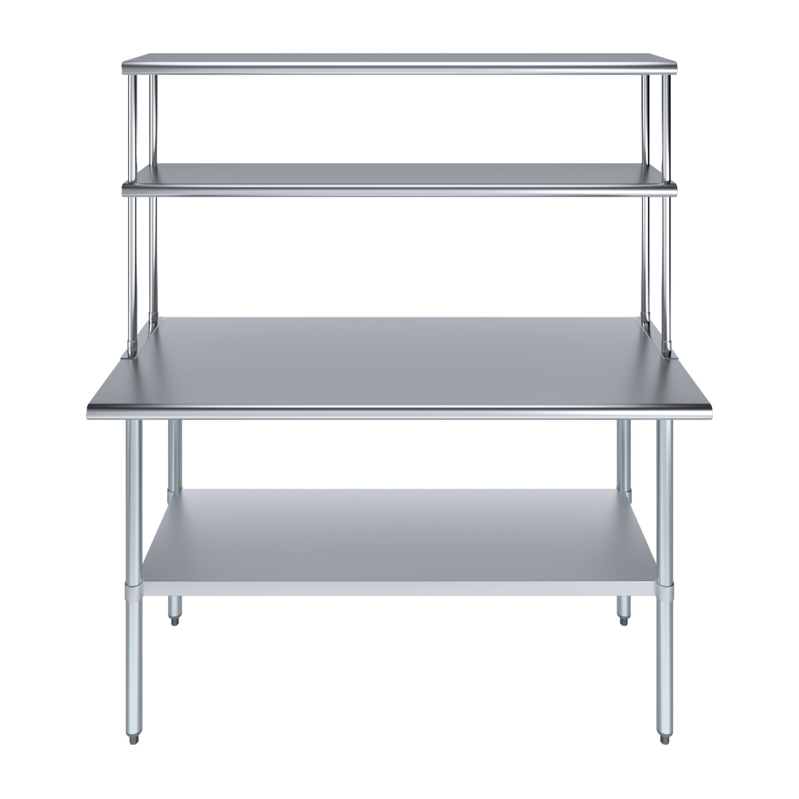 24 in. x 60 in. Stainless Steel Work Table & 12 in. Wide Double Tier Overshelf