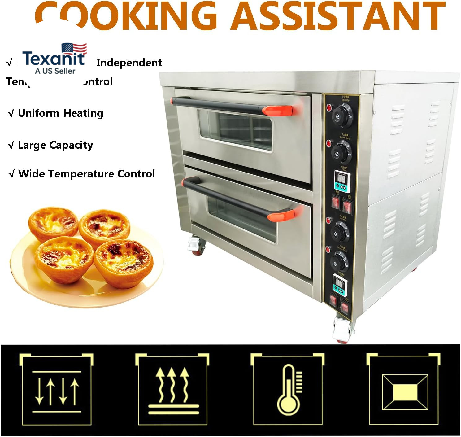 Commercial Pizza Oven Double Deck Movable Electric Pizza Oven Stainless Steel Mu