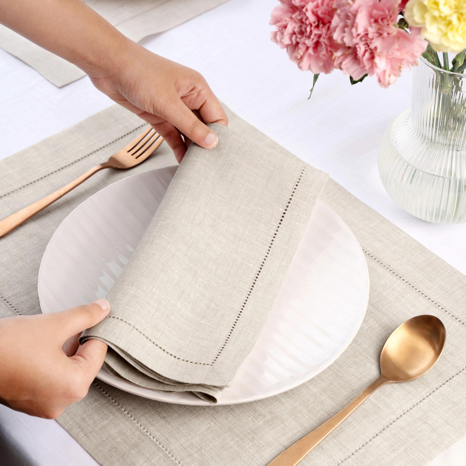 D’Moksha Homes Signature Linen By Dmoksha Light Natural Dinner Napkins Set Of 8