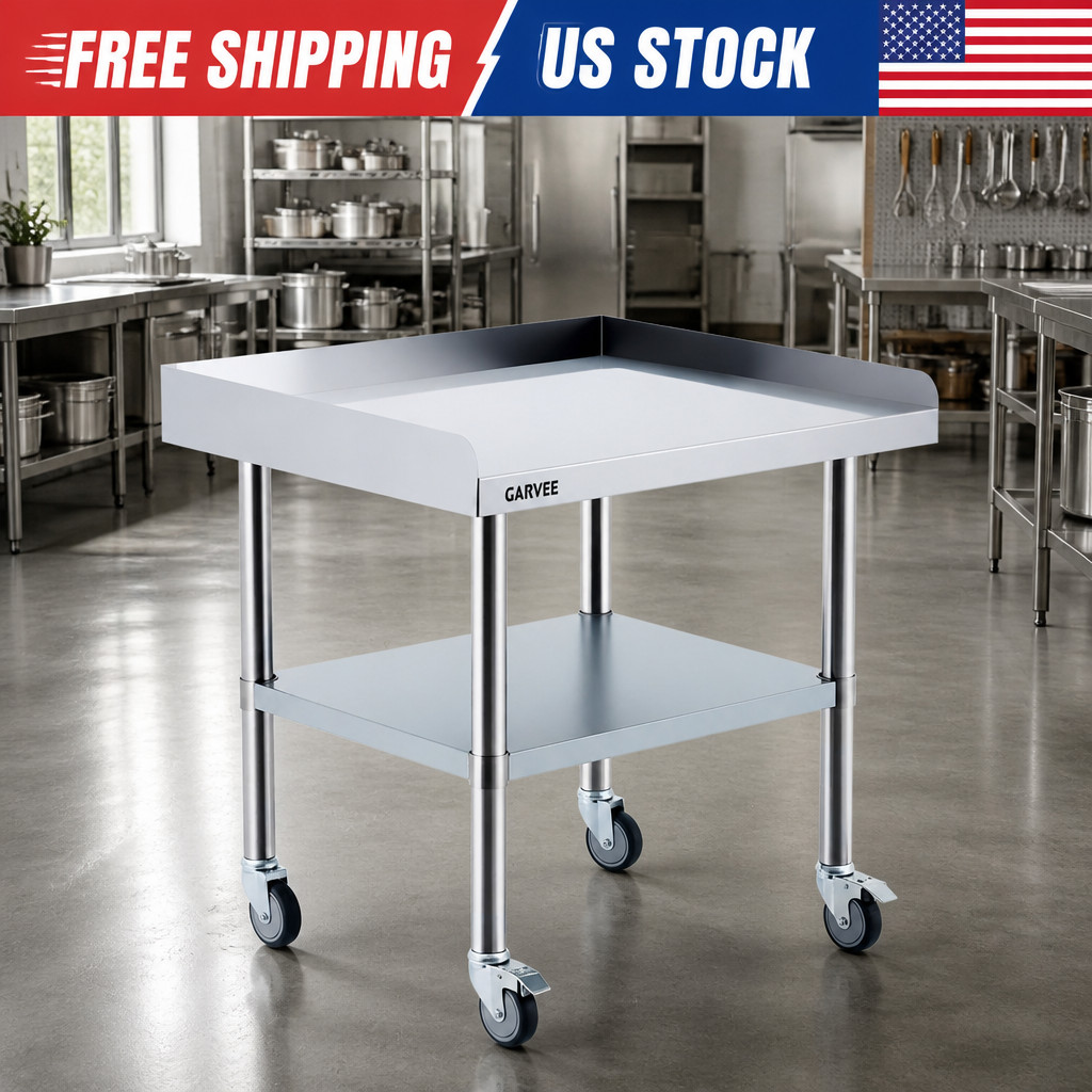 Stainless Steel Work Table 24×36 Inch with Wheels & 3-Sided Backsplash Heavy