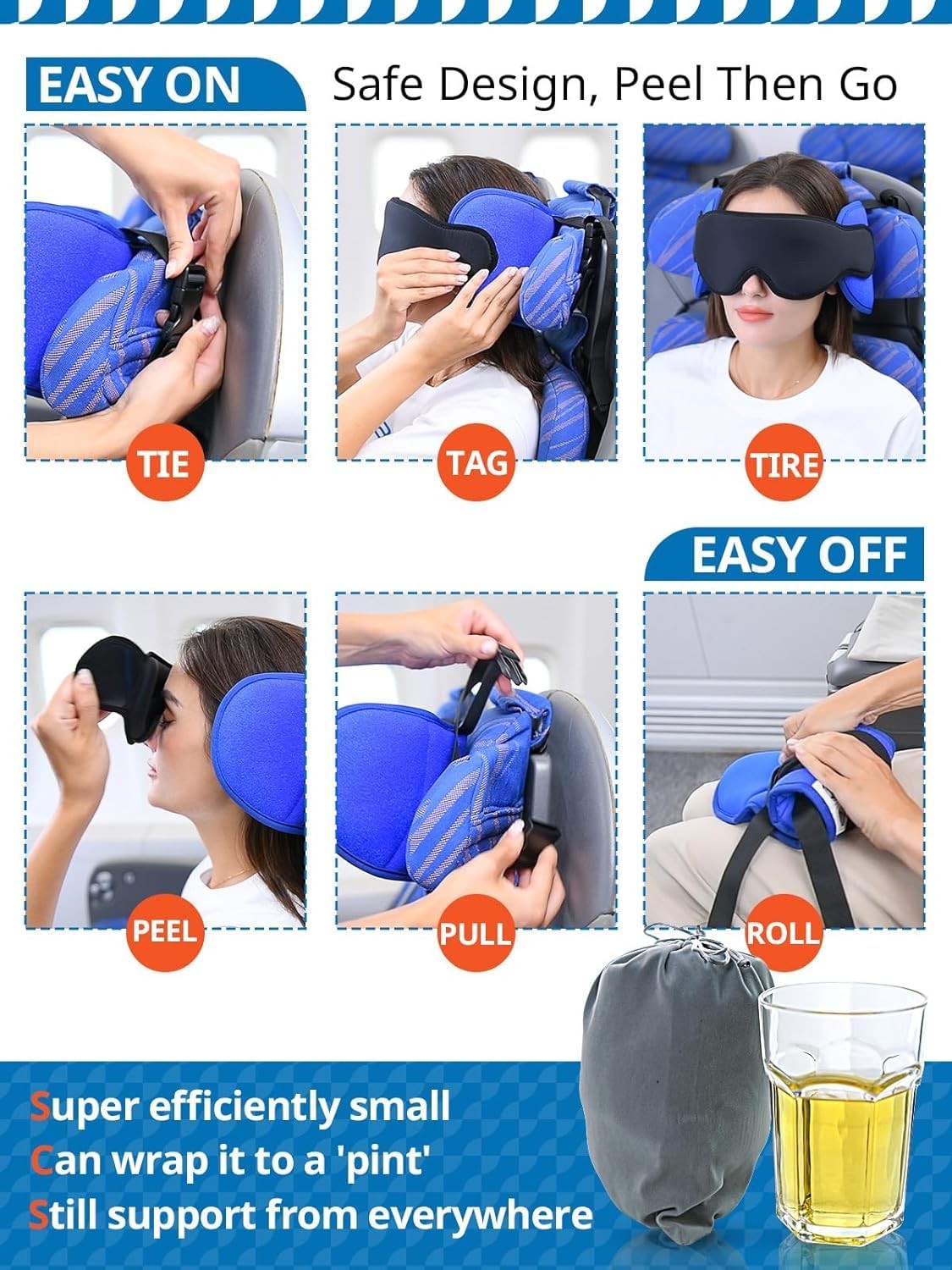SARISUN Travel Pillows for Airplanes with Sleep Eye Mask, Chin Strap, Airplane P