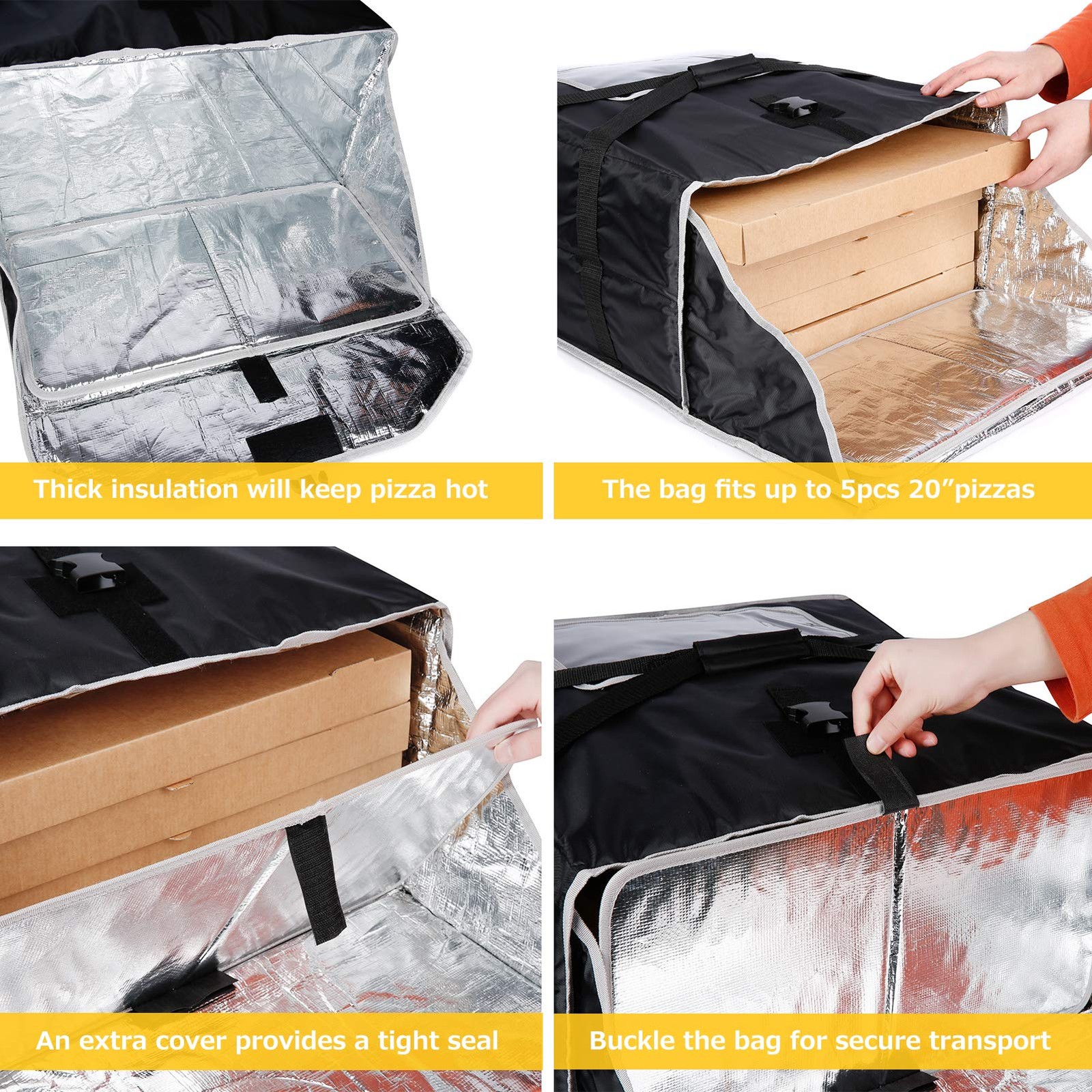 Insulated Pizza Delivery Bag 22x22x11″ Holds 5-20″ Pizza Boxes – Food Warmer