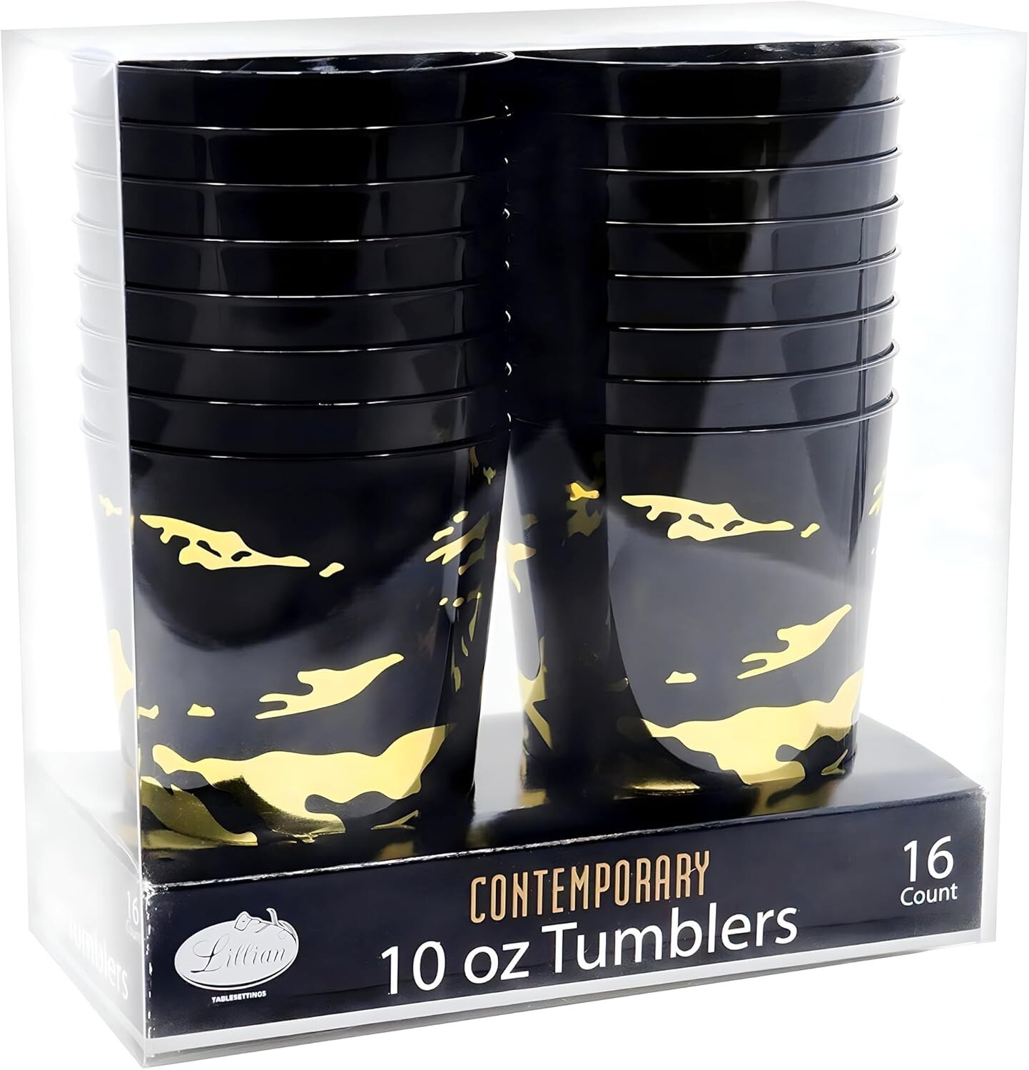 10oz Elegant Reusable Marble Premium Gold on Black Tumbler 144pcs