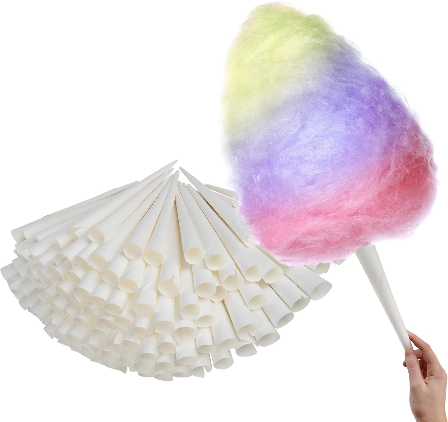 Cotton Candy Cones (100 Pack) – White Kraft Paper Sticks for Floss Sugar & Ca…