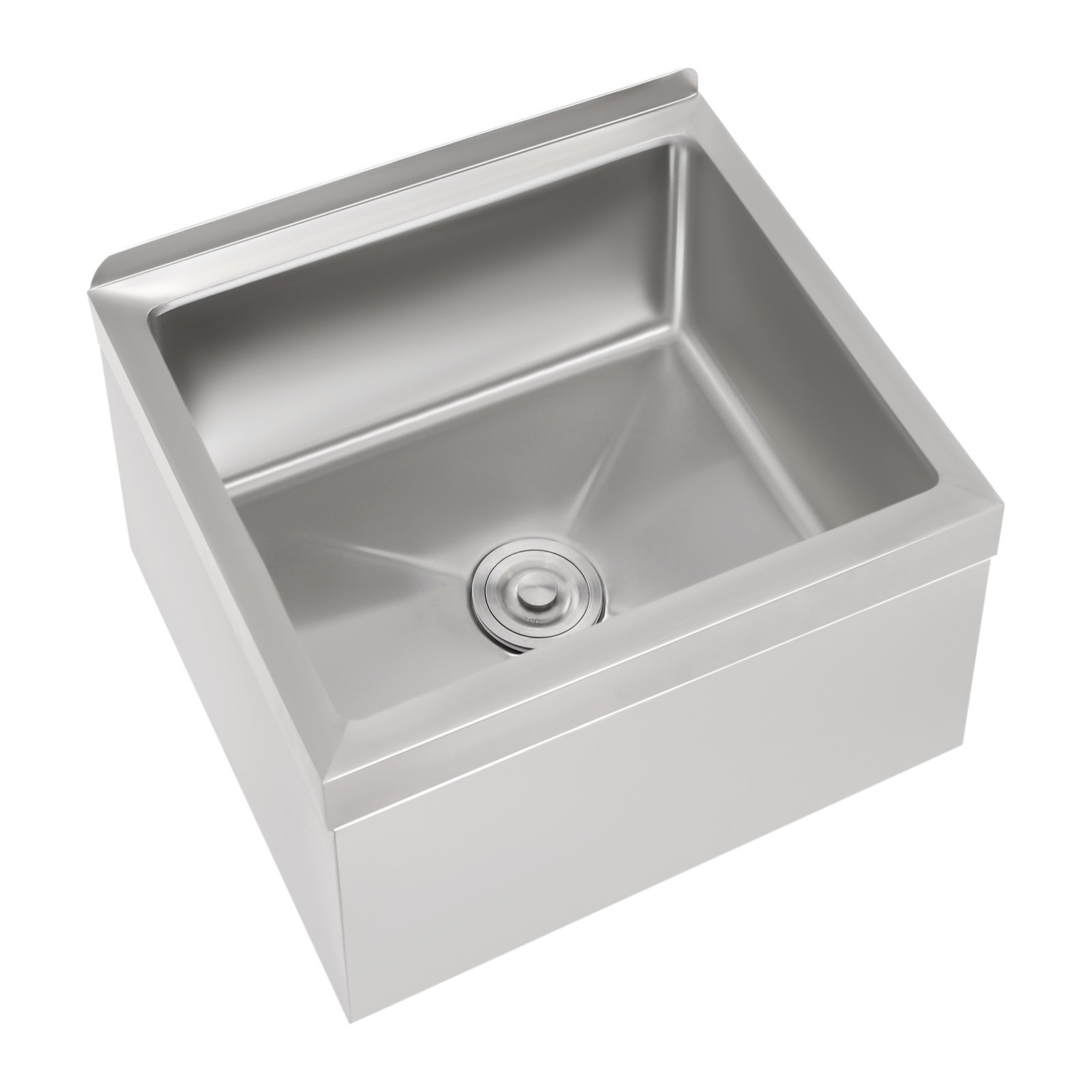 Stainless Steel Commercial Mop Sink 24*24*13in w/ Drain Hose Silver Square