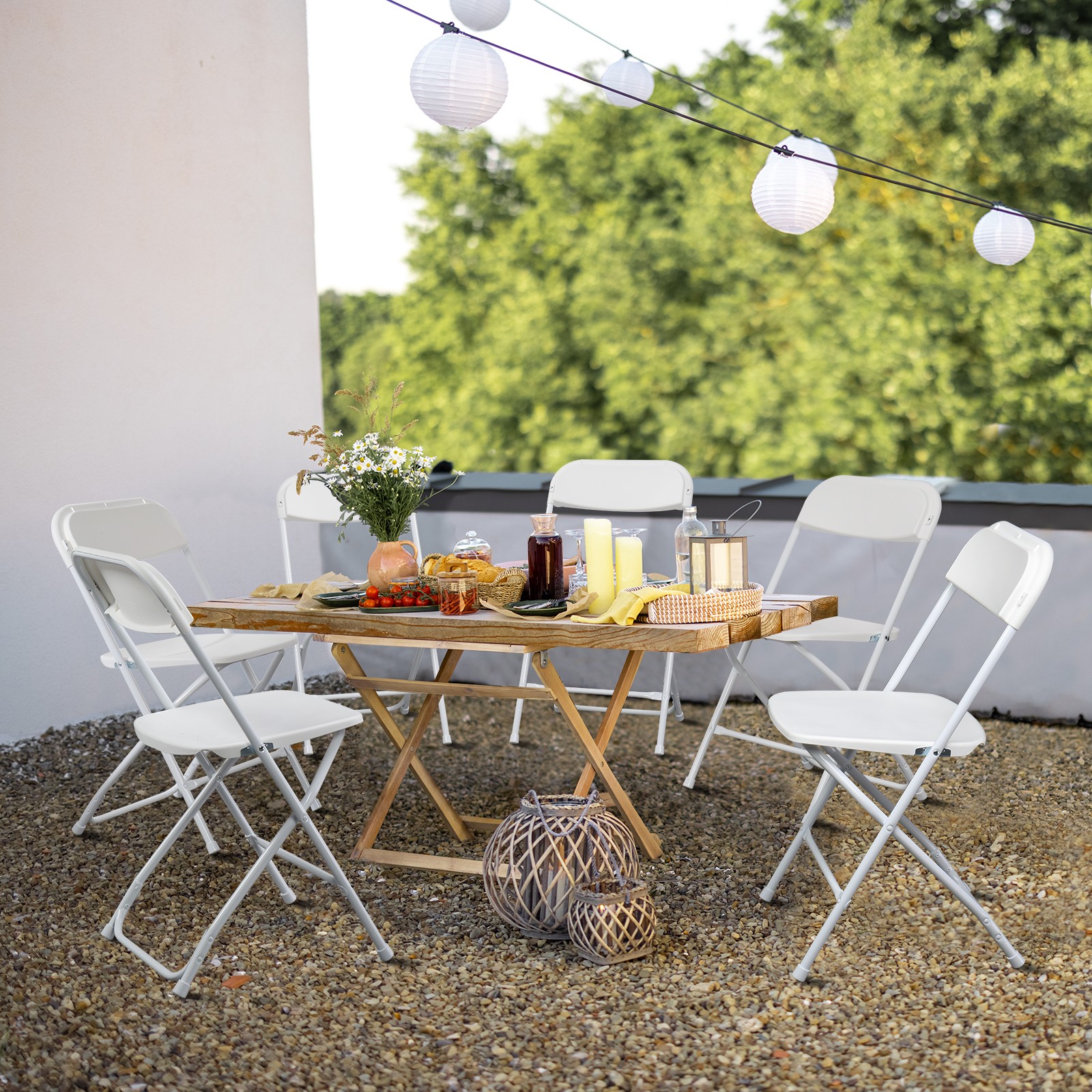 8 PCS Plastic Folding Chairs Stackable Wedding Party Camping Dining Seats Home