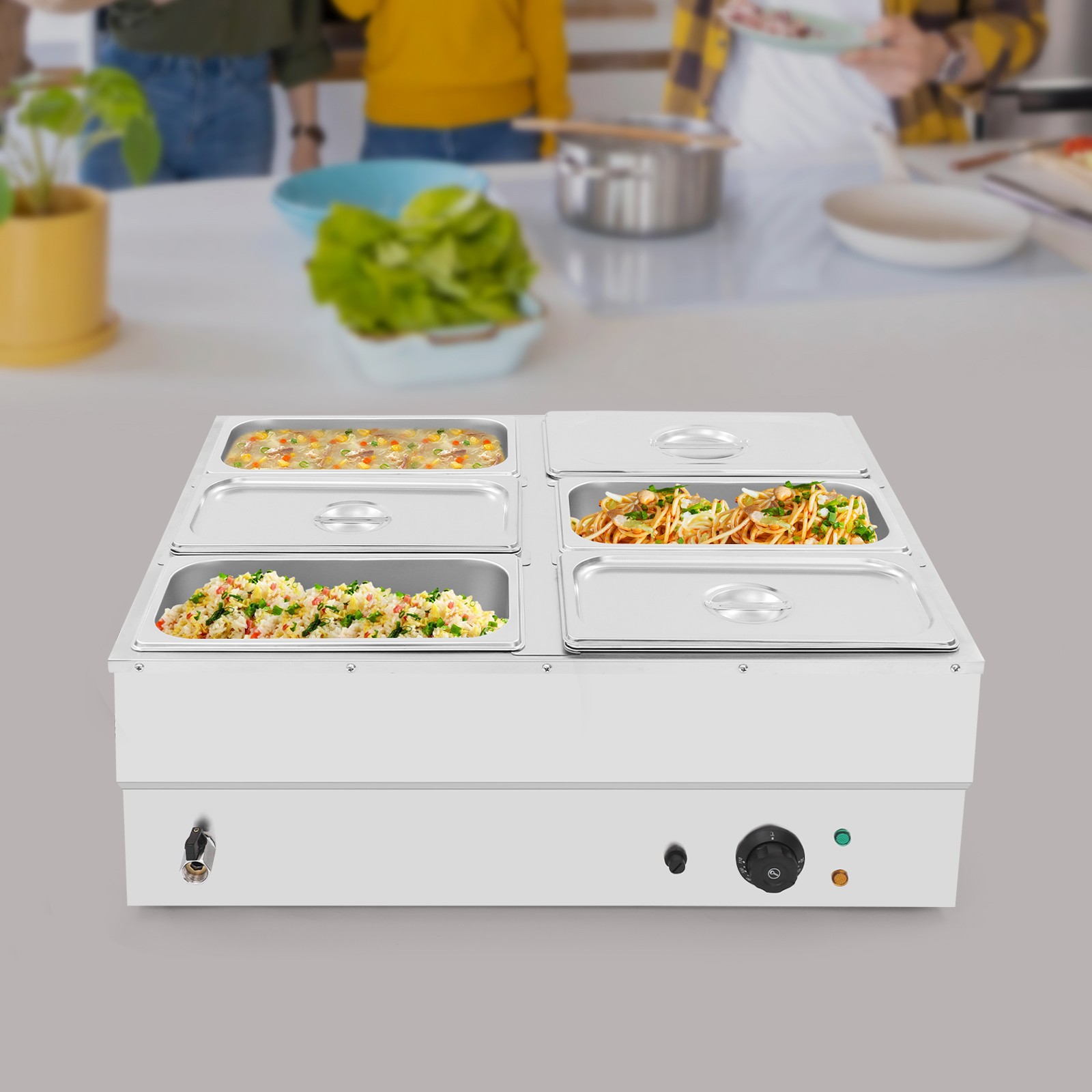 Stainless Steel Soup Warmer Electric Food Warmer 6-Pan Commercial Food Warmer