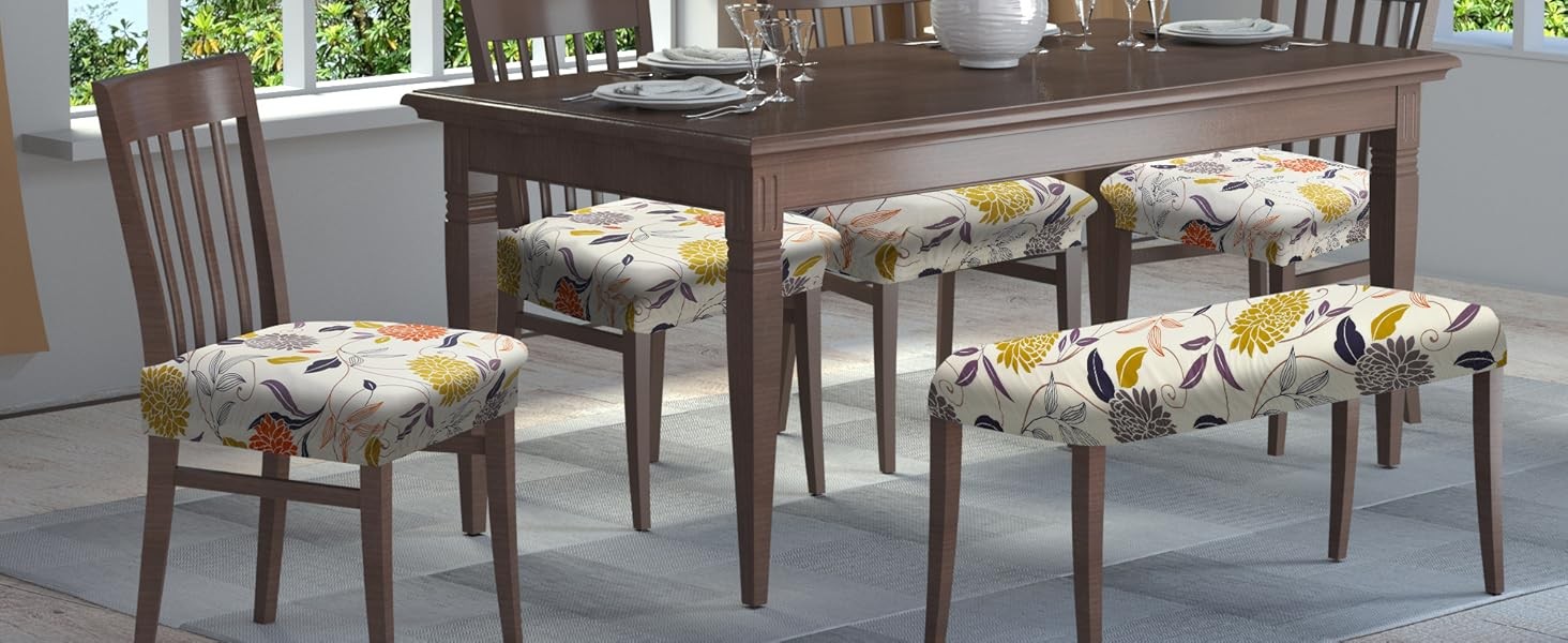 Dining Room Chair Covers Set of 6, Easy Installation Stretchy Jacquard Armless