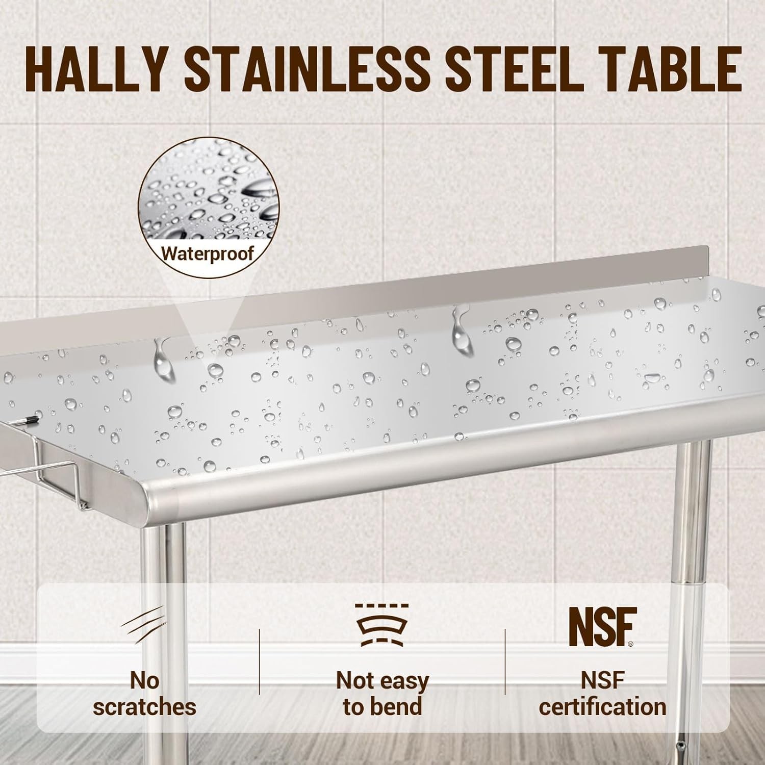 Stainless Steel Work Table 60×24 Adj Undershelf NSF HD w/ Casters Trash Rack