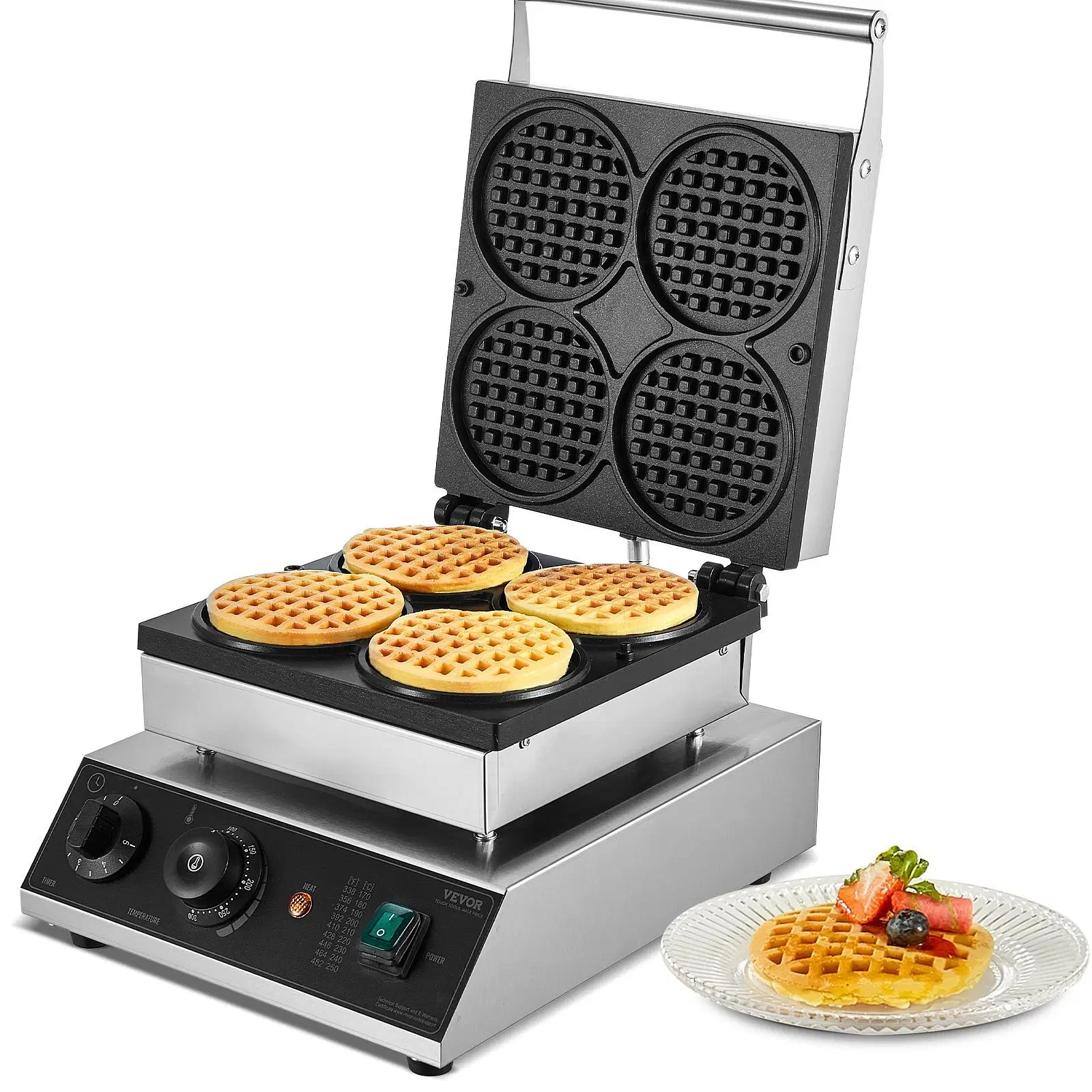 Commercial Waffle Maker, 4PCS Round Waffle Baker Machine,1750W Non-Stick Stainle