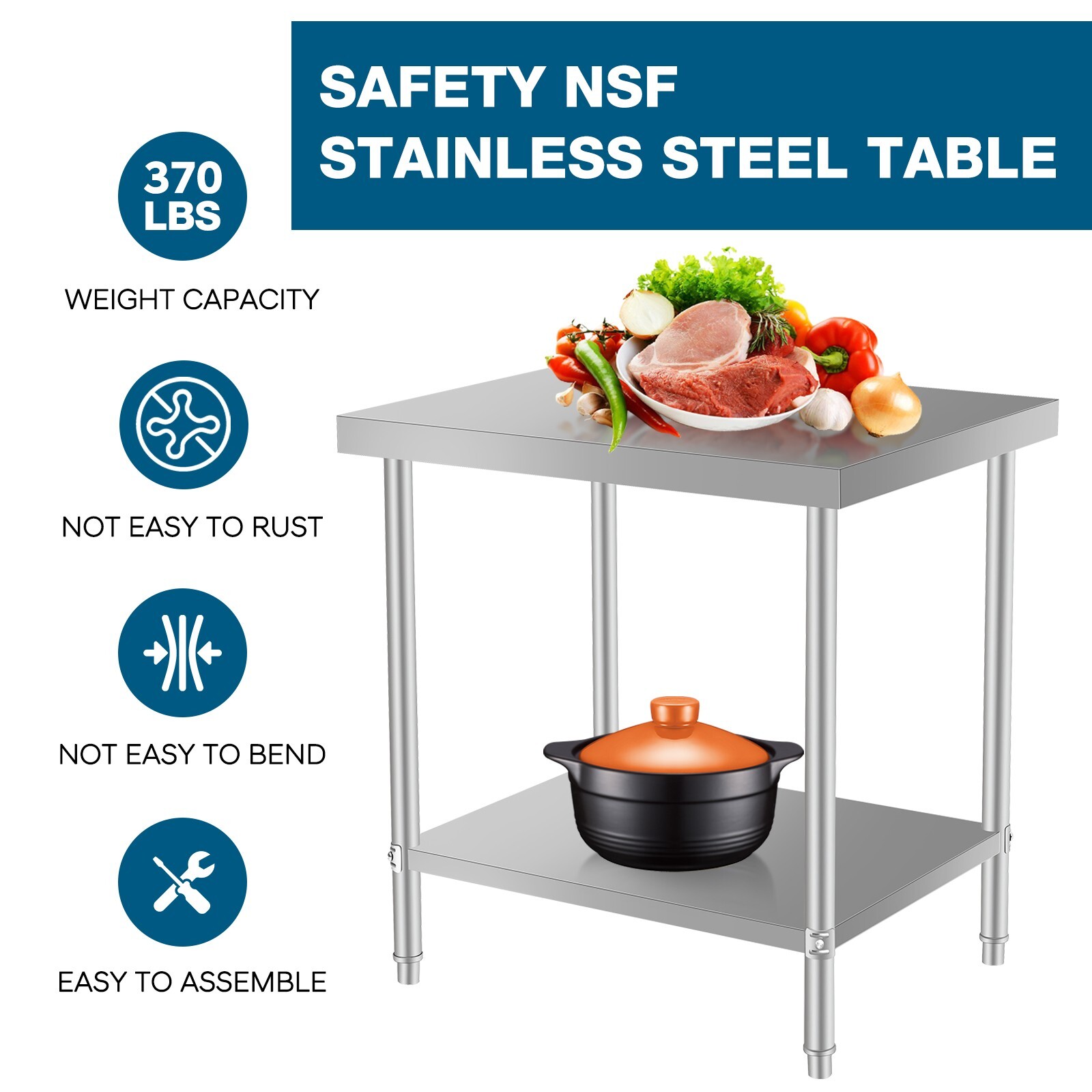 Workbench stainless steel prep table 24×24″ for kitchen or garage