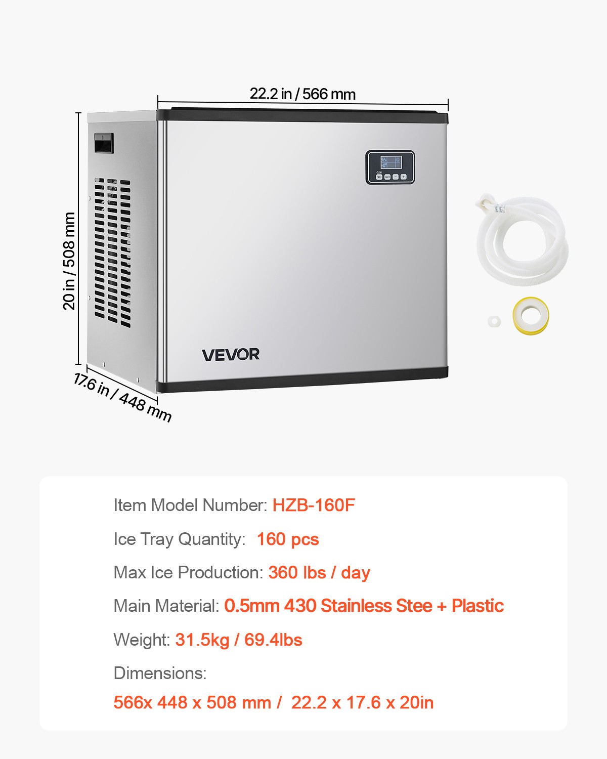 VEVOR Commercial Ice Maker Machine – Head 360 lbs/Day Self-Cleaning Ice Machine