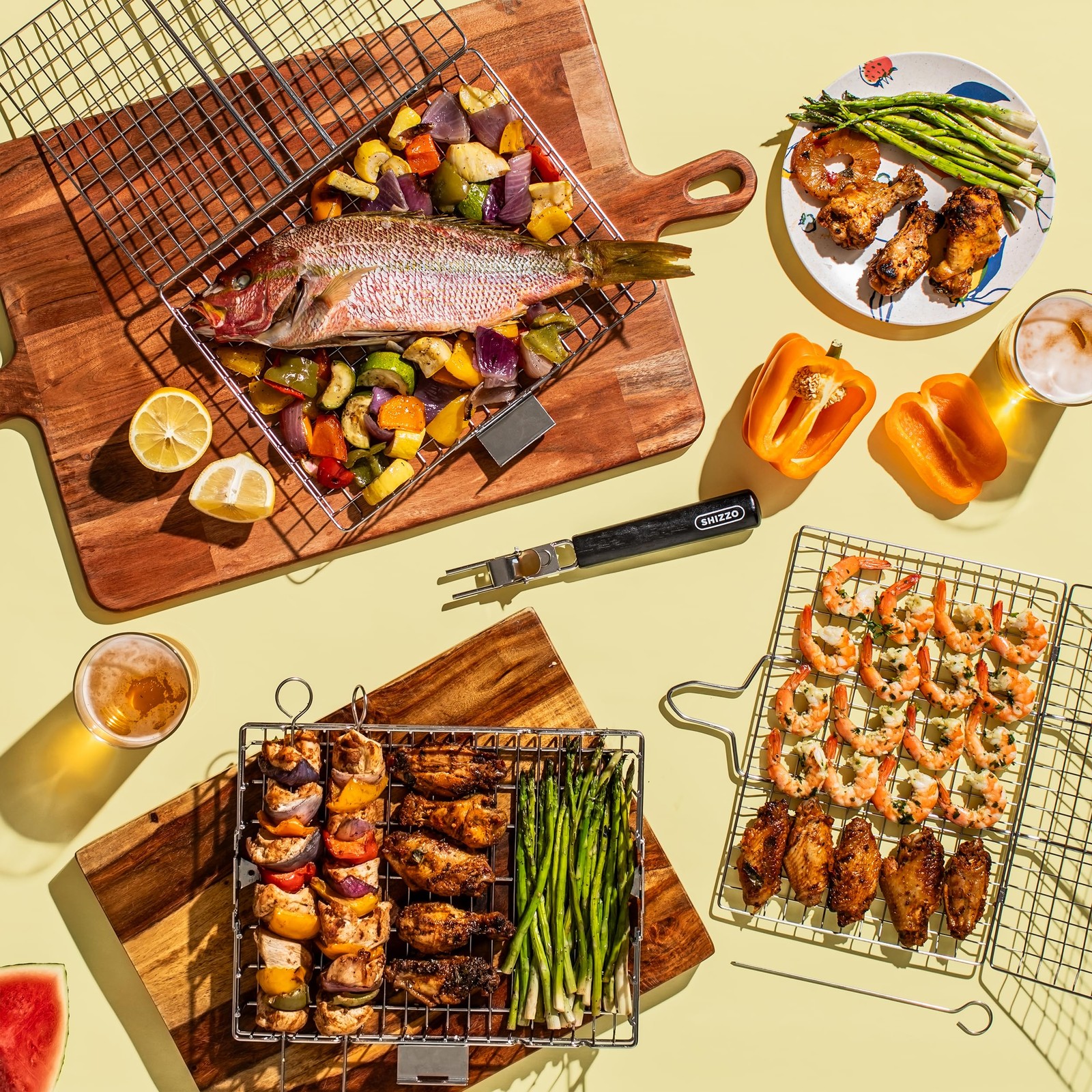 Shizzo Grill Basket Set Barbecue Bbq Grilling Stainless Steel Folding Portable