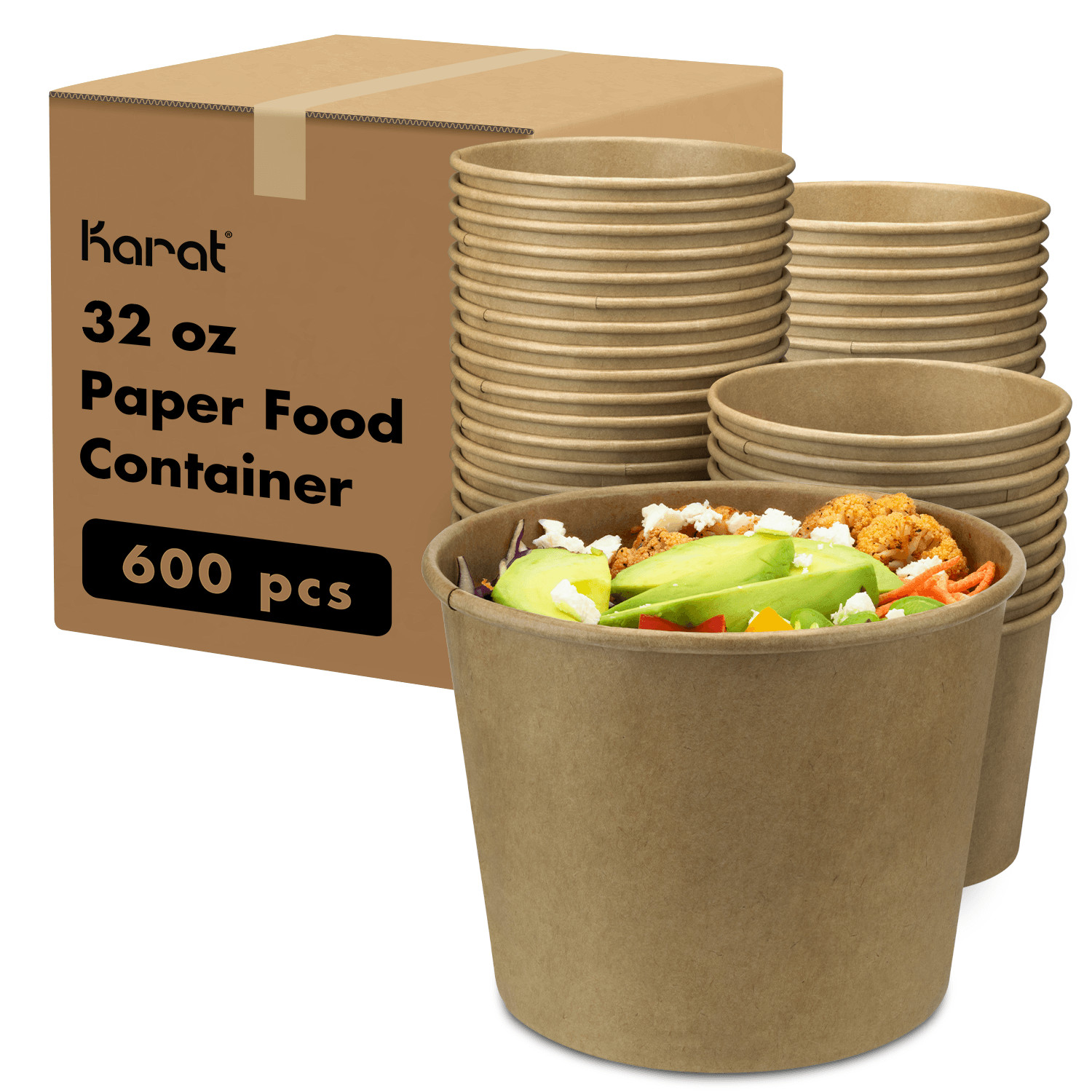 Karat 32oz Paper Cold/Hot Food Container, Kraft – 600 pcs, C-KDP32K