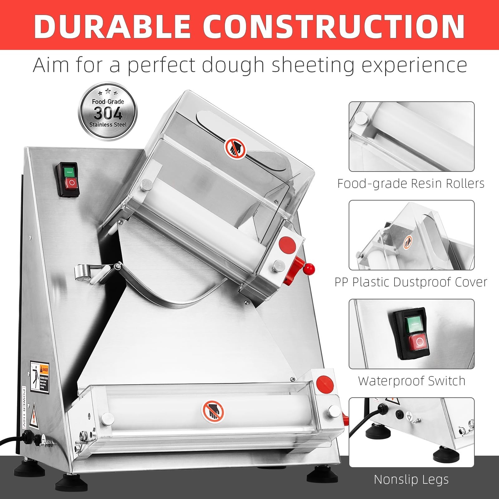 Commercial Pizza Dough Roller Sheeter, Max 12″, CHEINAUTO Automatic 370W Elec…