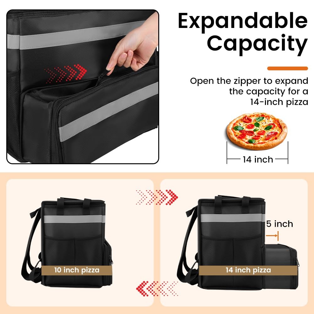 Food Delivery Bag,Large Insulated Backpack for Doordash/Uber Eeats, Expandable C