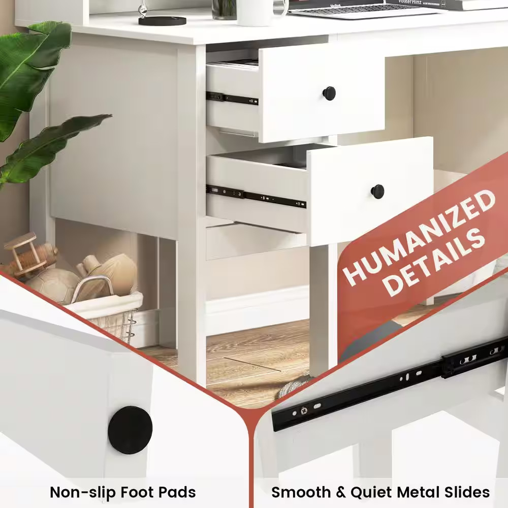 47 In. H Regular White Engineered Wood 2-Drawer Computer Desk Assemble