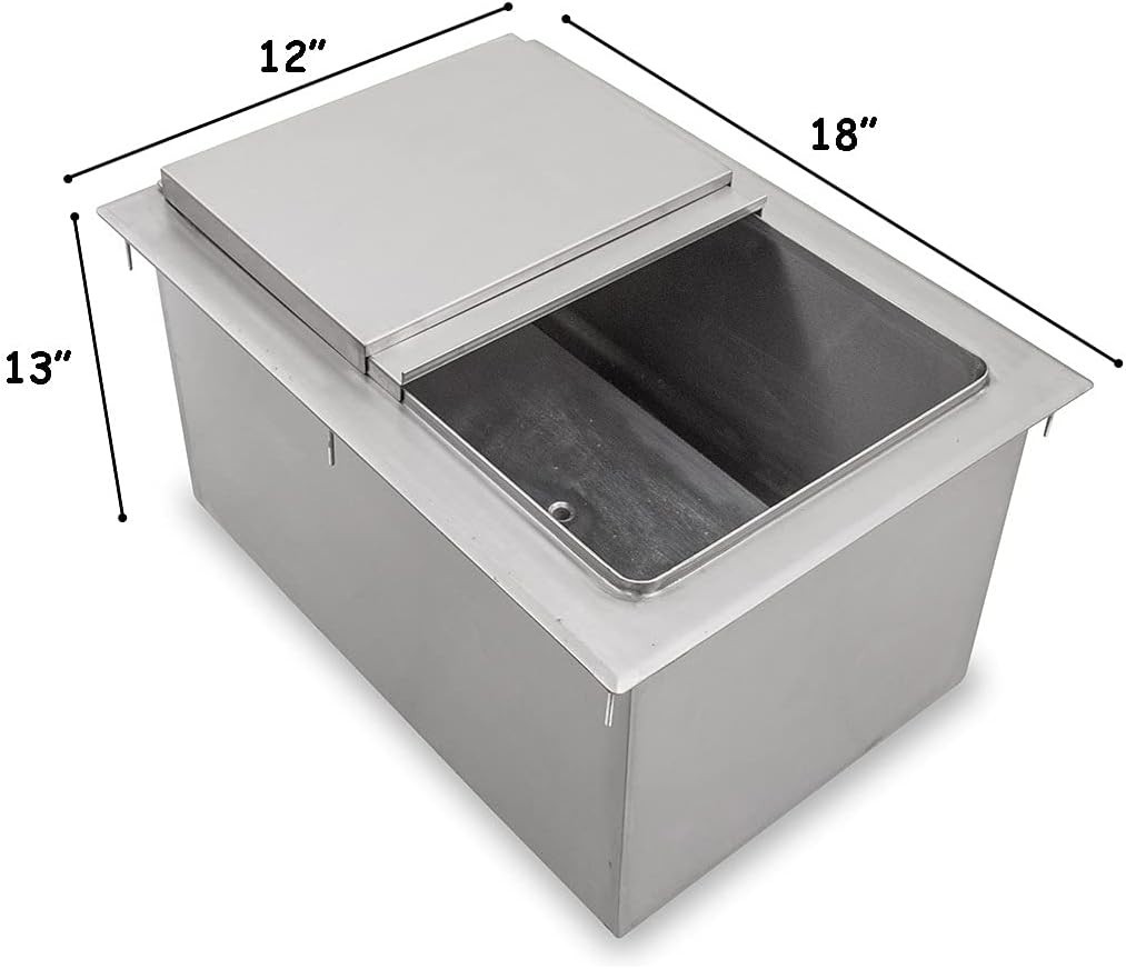 AmGood 18 in. x 12 in. Stainless Steel Drop-In Ice Bin with Sliding Lid