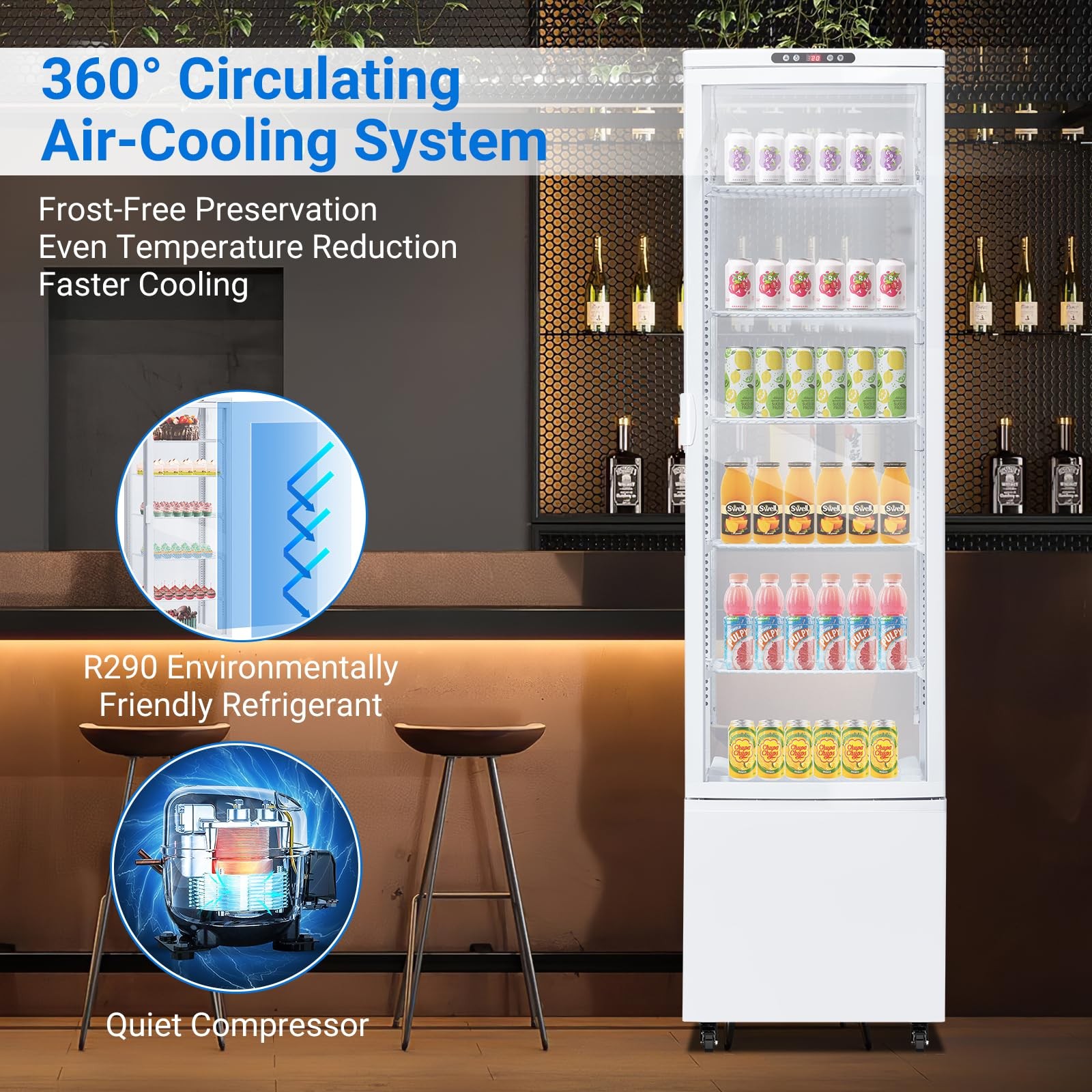 Glass Door Commercial Refrigerator, 10.9Cu Ft Beverage Cooler, Upright, 5 Shelve