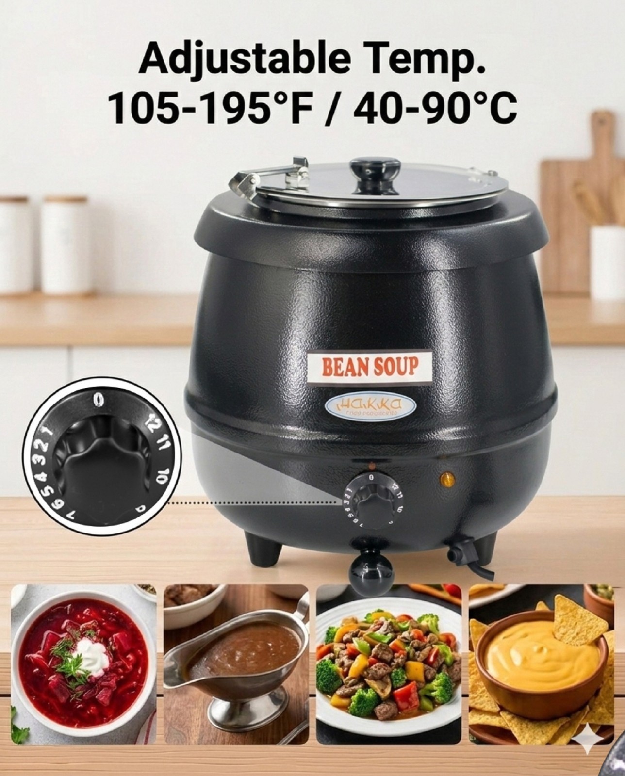 Hakka 11 Qt Soup Warmer Countertop Food Kettle Commercial Electric Sauces Pot