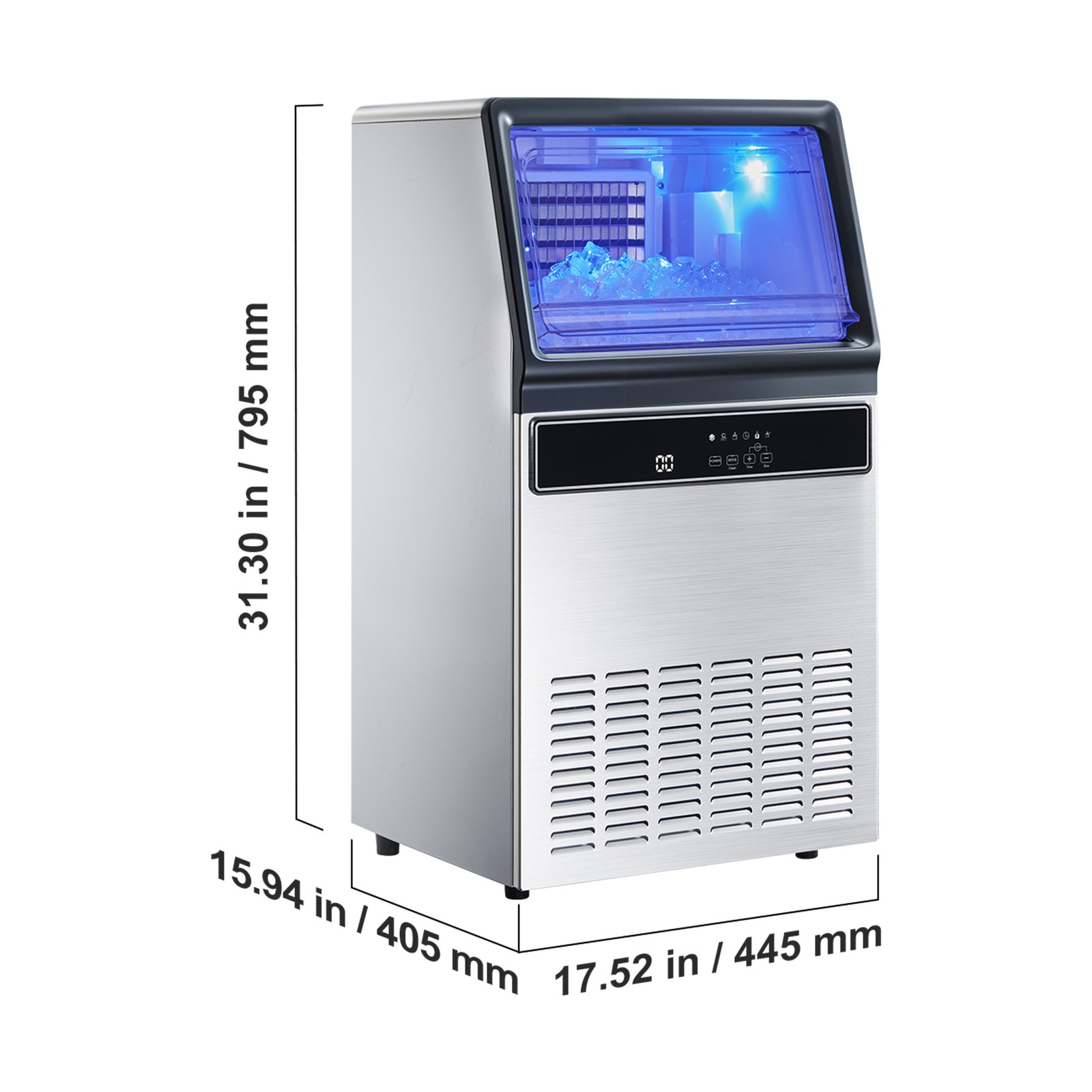 Uimoso 130LBS Commercial Ice Maker Ice Cube Machine 33lbs Storage W/Water Pump