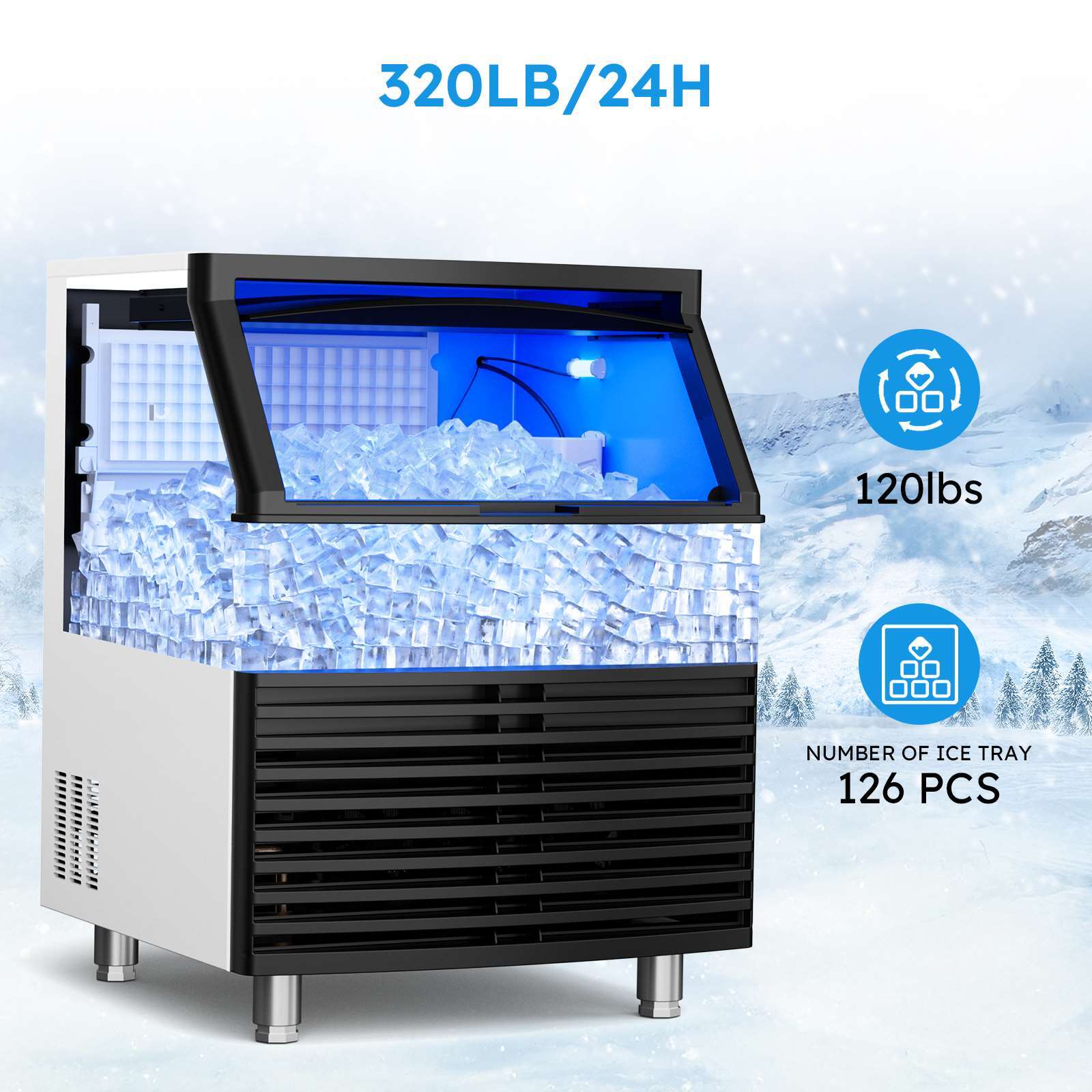 Commercial Ice Maker Machine 320lb/24H Stainless Steel Under Counter ice Machine