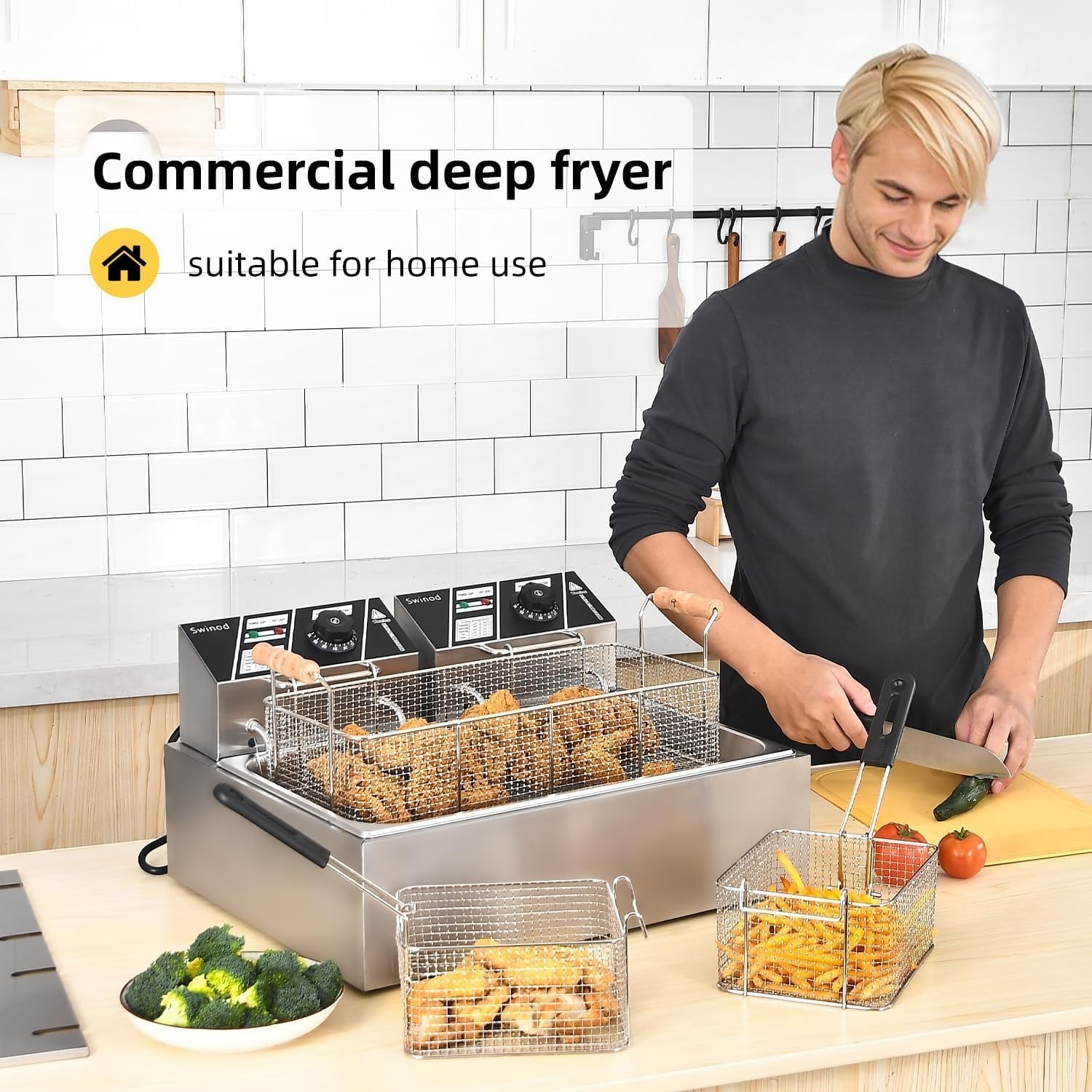 3400W Commercial Deep Fryer, 12.7QT Stainless Steel for Home & Restaurant Use