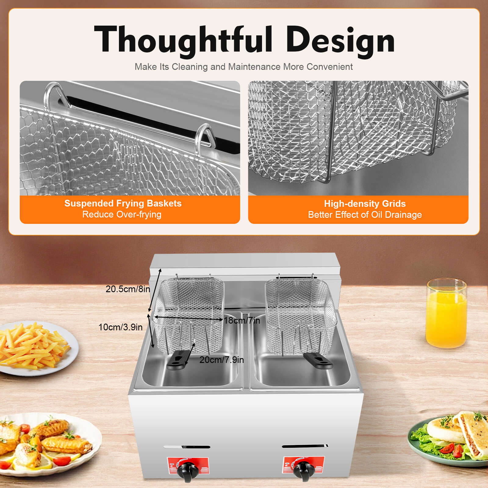 Commercial Countertop Gas Fryer LPG Liquefied Gas Deep Fryer Doul Frying Baskets