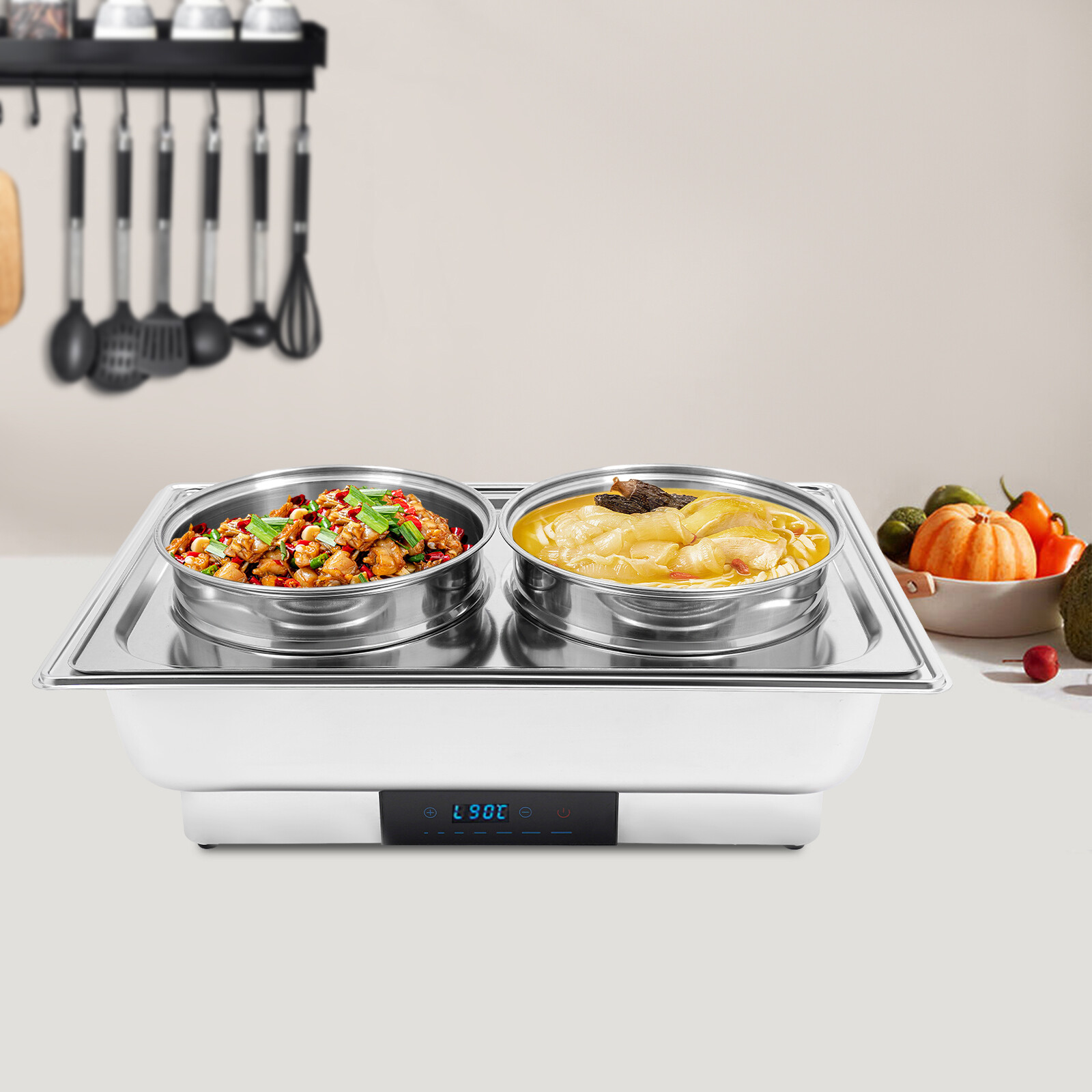 2-Pan Commercial Electric Food Warmer 8L Stainless Steel Food Warmer 95-194??F