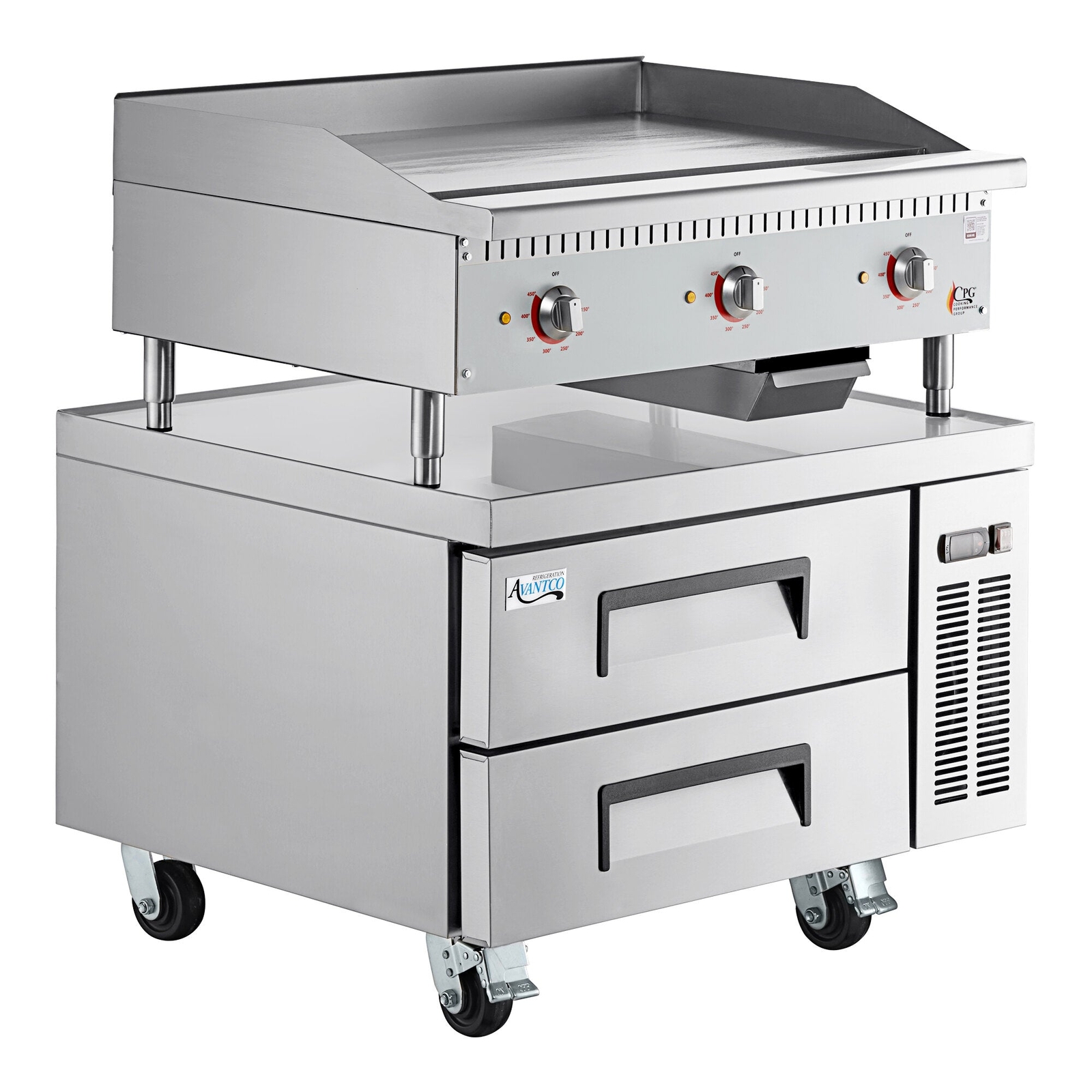 36″ Countertop Griddle with Thermostatic Controls & 36″ Refrigerated Base