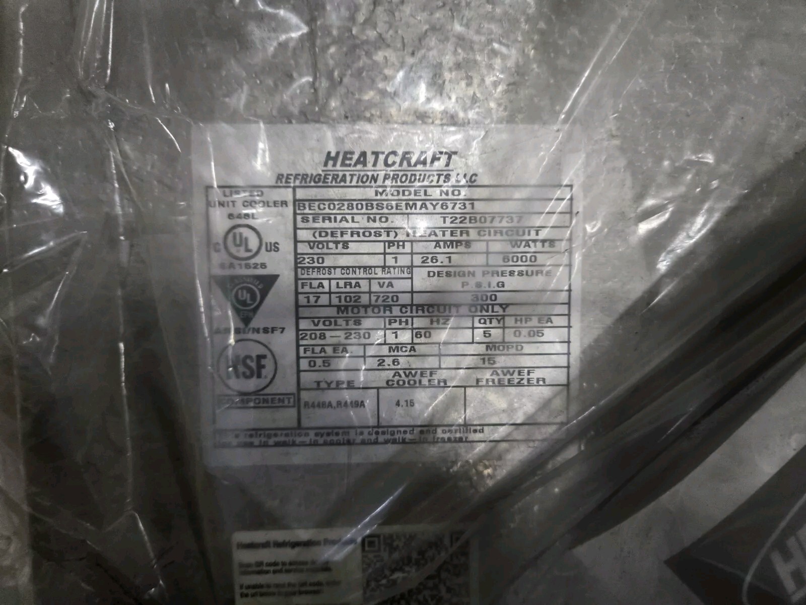 NEW Bohn BEC0280BS6EM Walk-In 28,000 BTU Freezer/Cooler Center Mount Evaporator