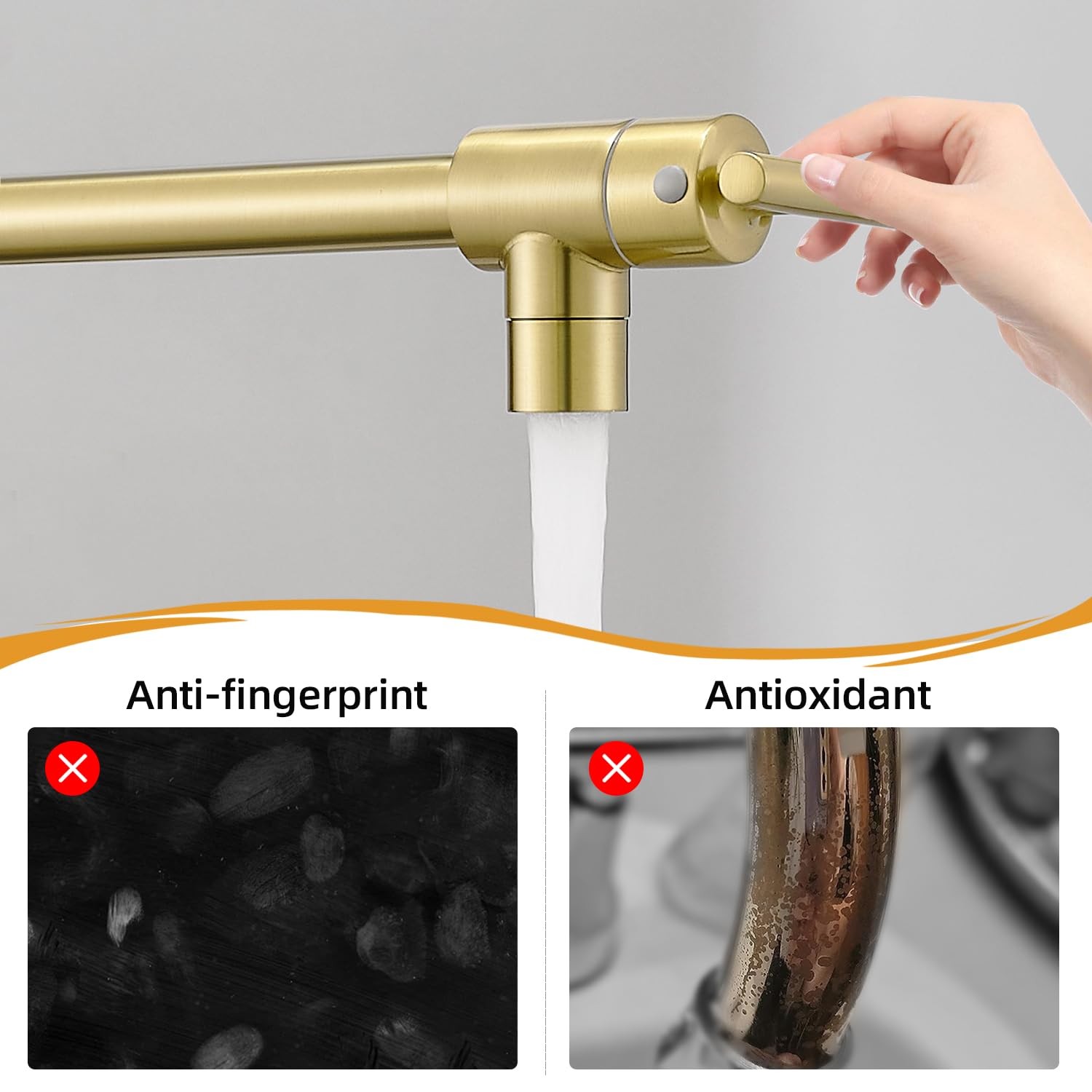 Fransiton Brushed Gold Pot Filler Pot Filler Faucet Wall Mount Brass Folding