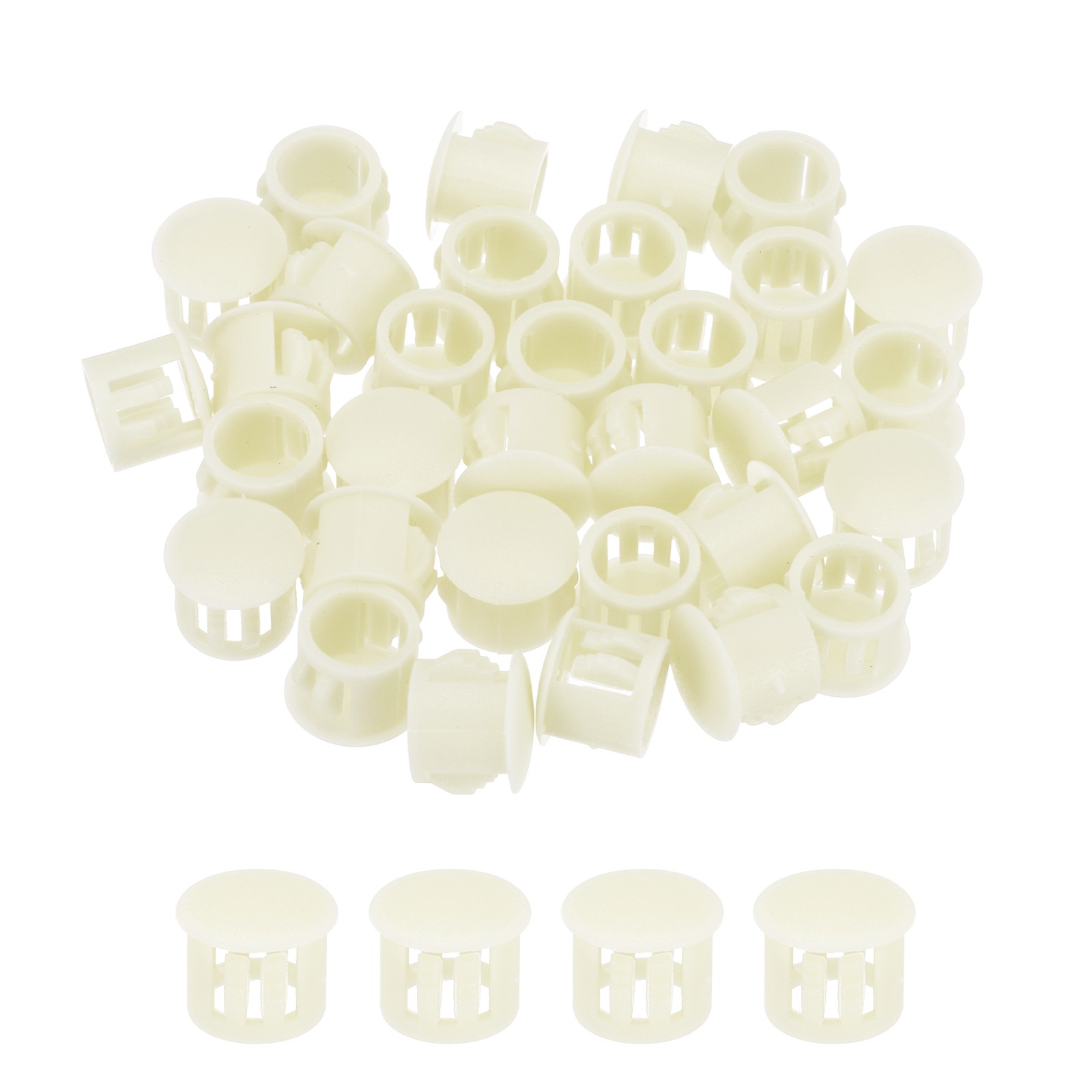 32Pcs 11mm Beige Nylon Plastic Round Locking Hole Plugs Insert End Caps