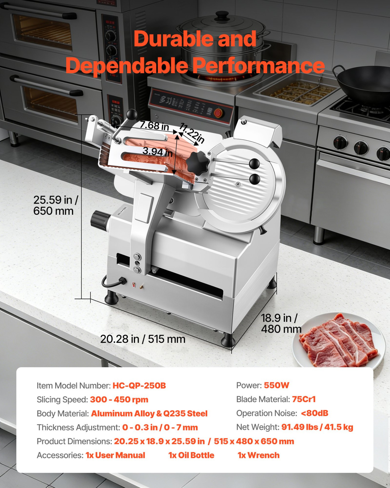 Commercial Meat Slicer 10in Blade 180W+370W Auto w/ Sharpener Adjustable