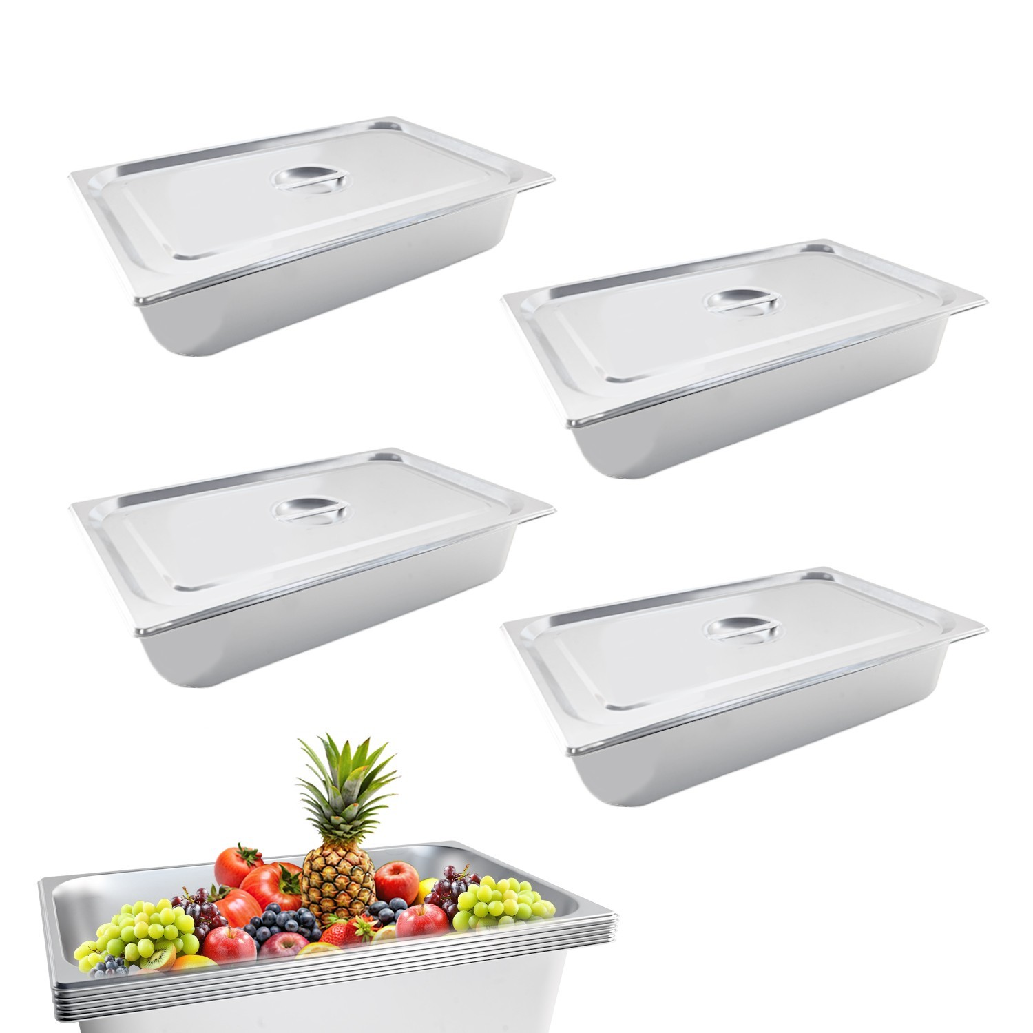 4 Pack 6″ Deep Stainless Steel Steam Table Pans Hotel Food Prep Pan with Lids