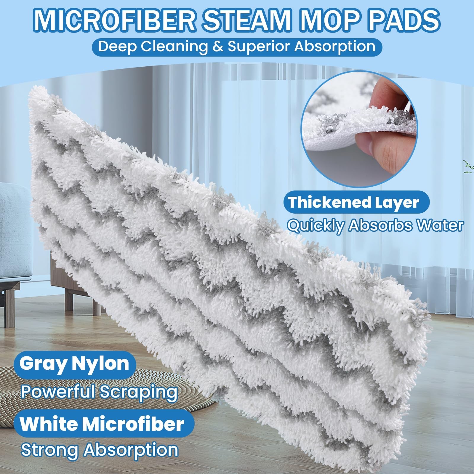 Tidy Monster 6 Pack Reusable Steam Mop Replacement Pads Compatible Shark S1000
