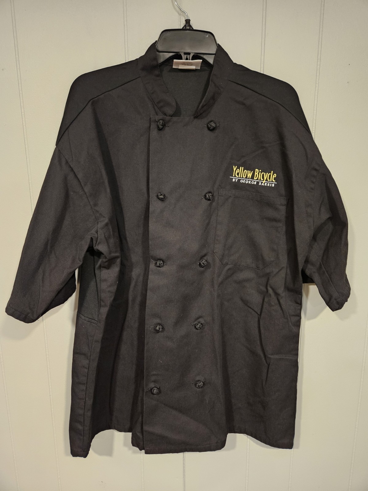 Uncommon Threads Short Sleeve Chef Coat Large Black Yellow Bicycle By Sarris