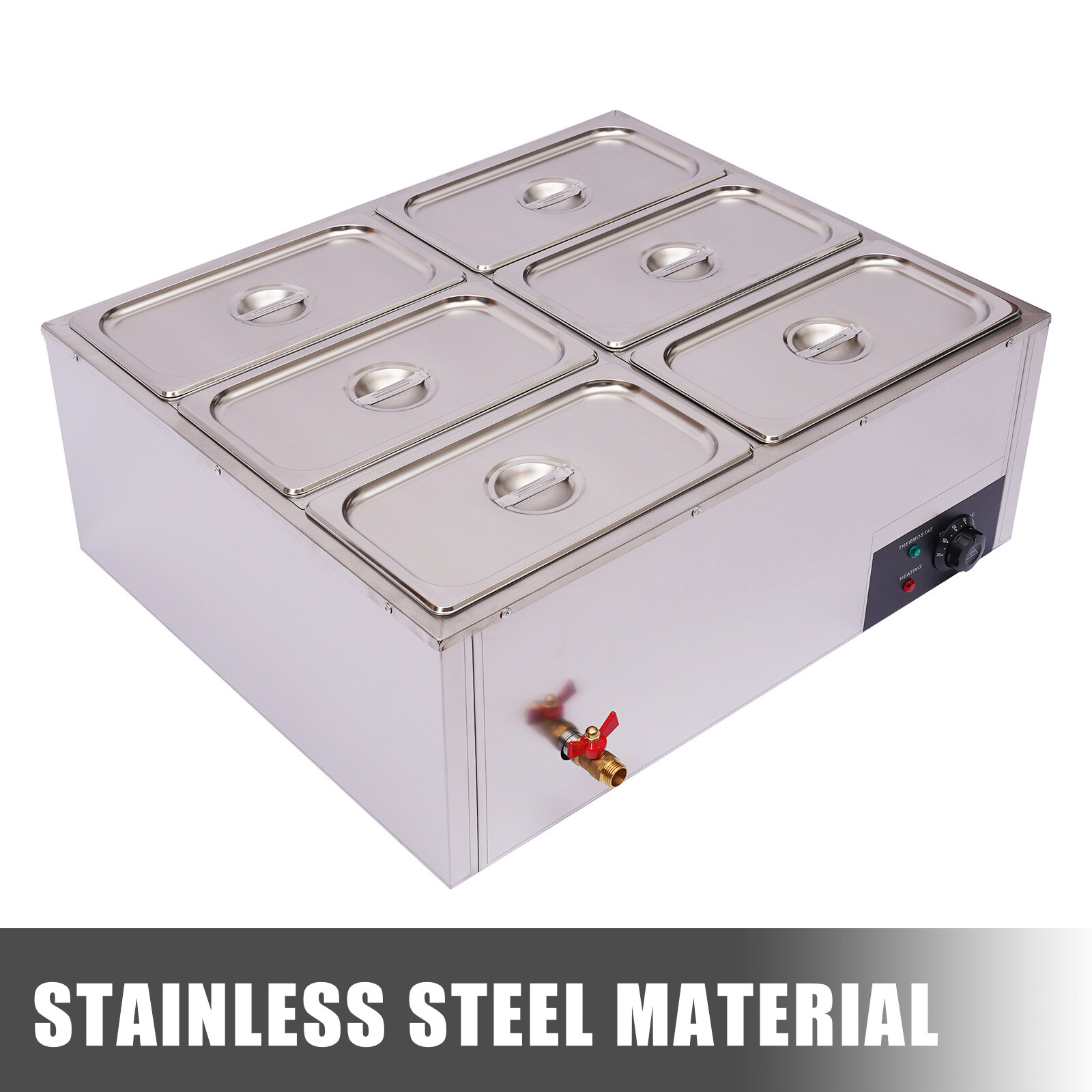 Electric 6-Pot Stainless Steel Food Warmer 850W 30–85°C Bain Marie Countertop