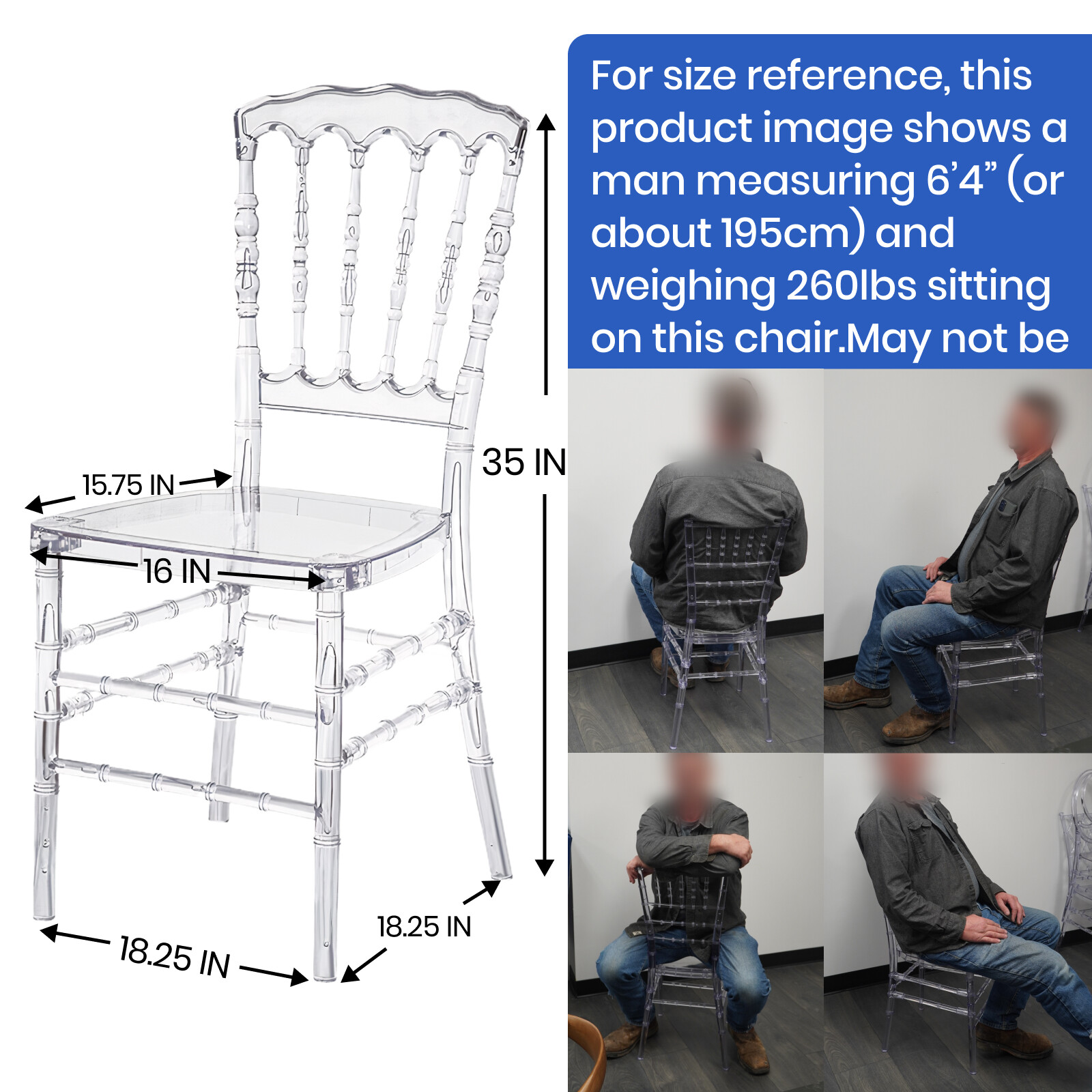 Clearance Set of 4 Ghost Acrylic Transparent Clear Stackable Dining Chairs