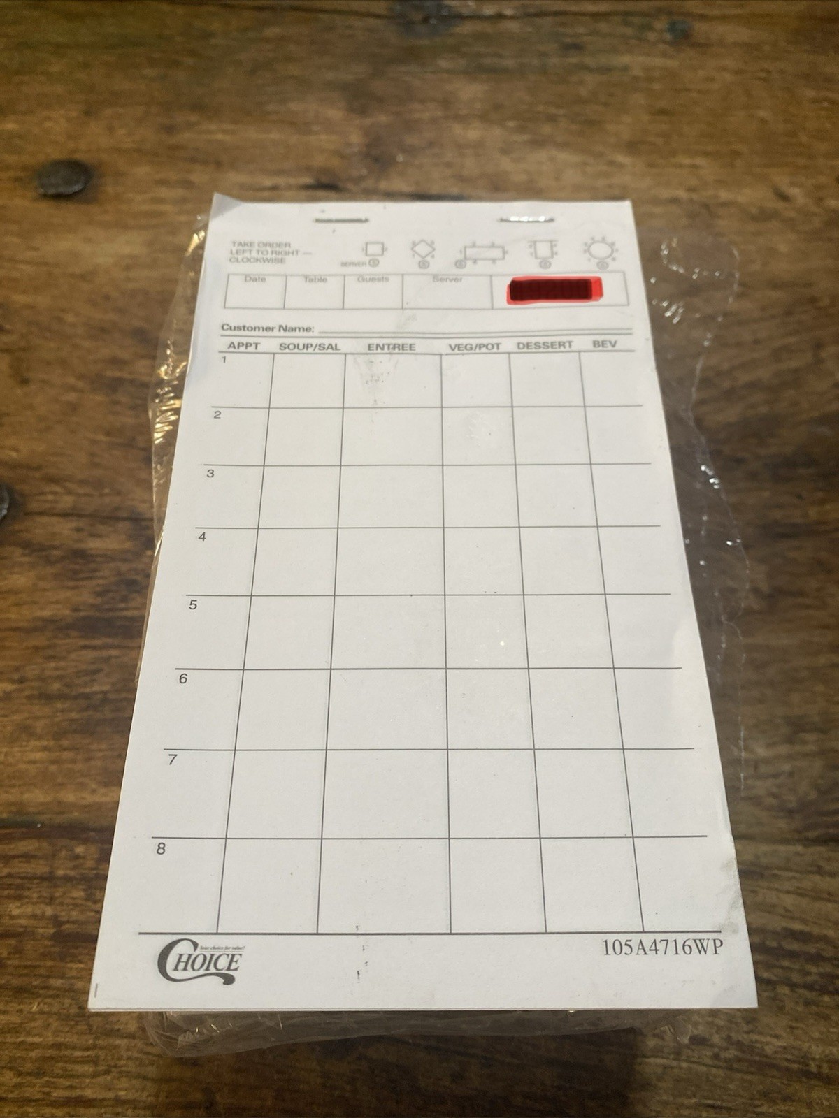 Choice 1 Part White Waiter / Waitress Order Pad – 10/Pack 100 Sheets Pack – B3/3