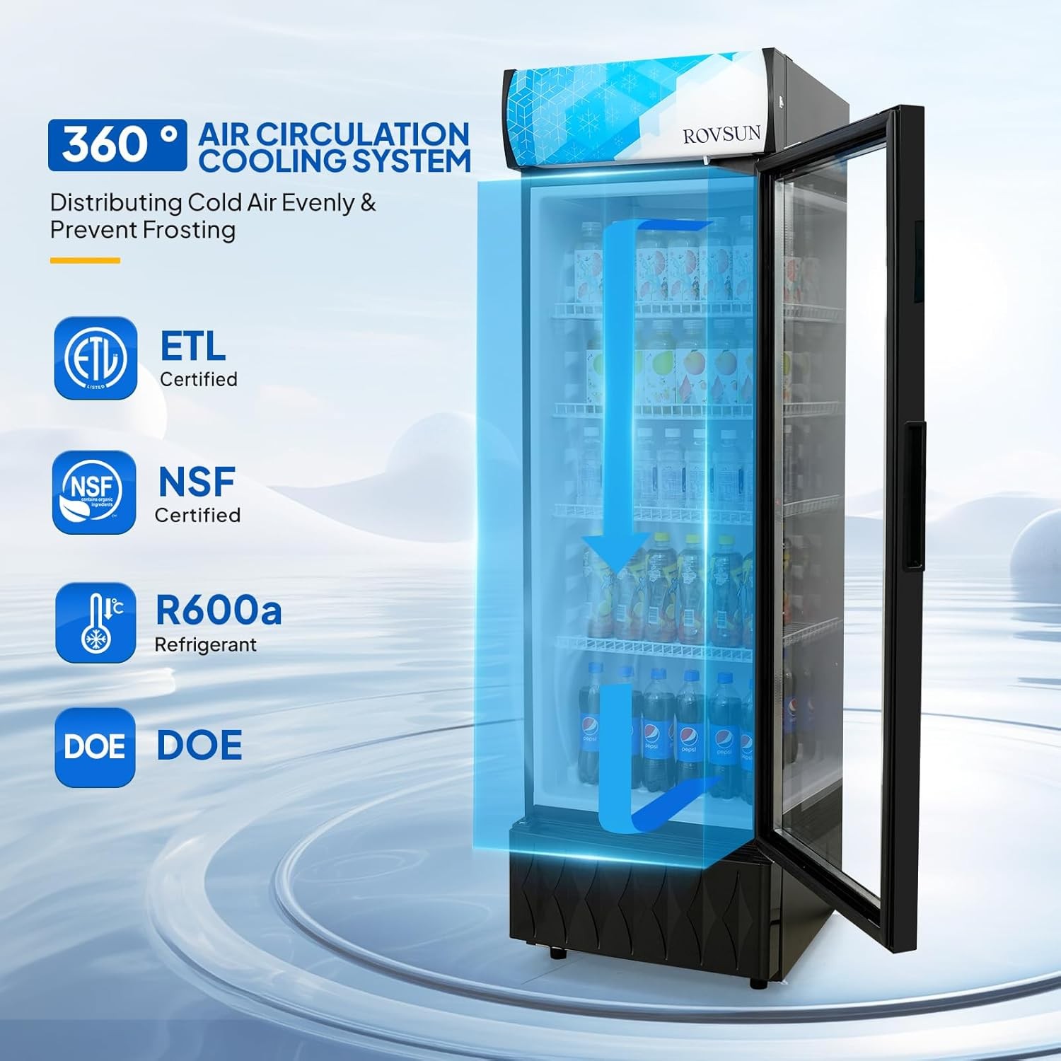 68.9″ H 235L Merchandiser Commercial Display Refrigerator 1 Glass Door Reach-In