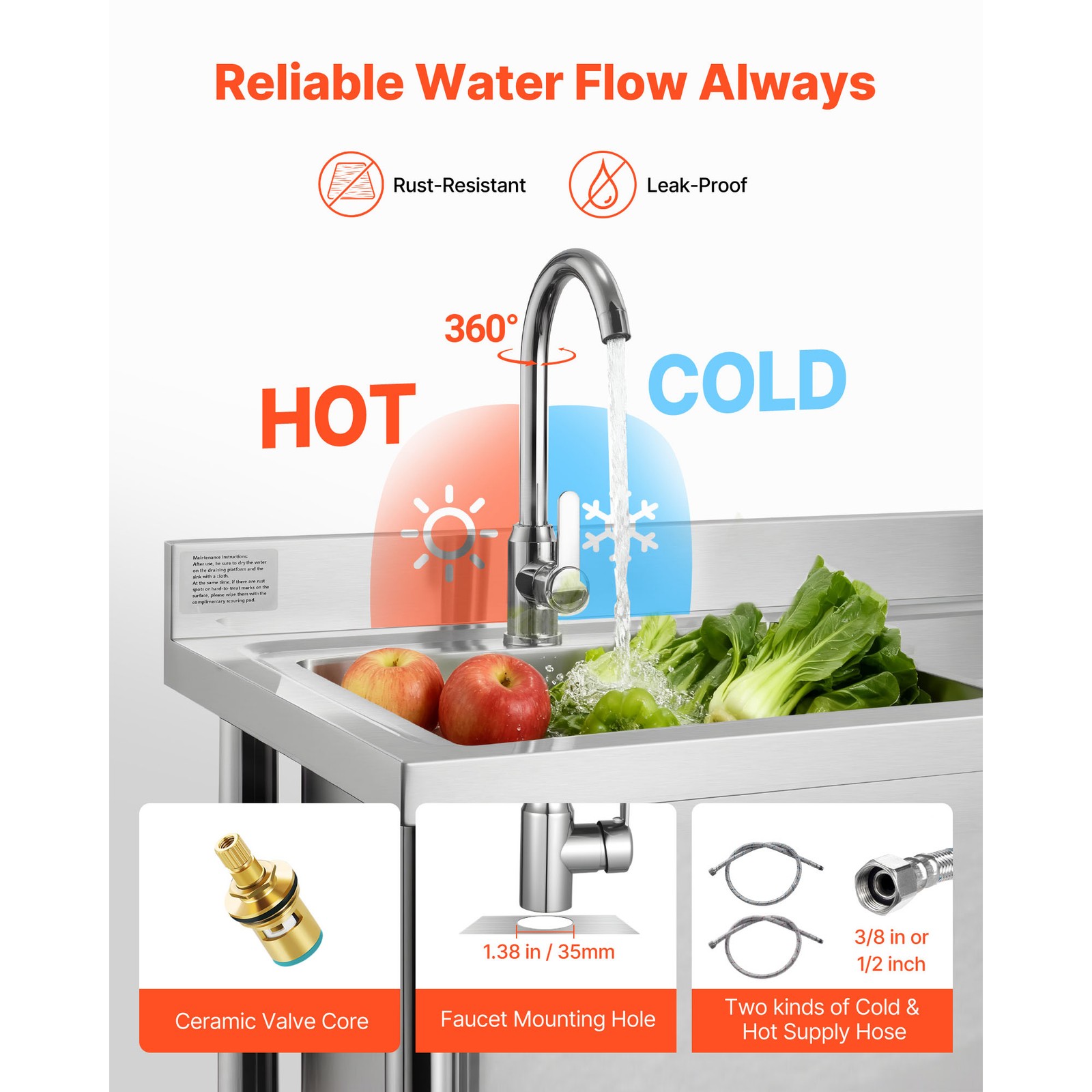Uimoso Stainless Steel Utility Sink with Faucet, Single Bowl, 39.4×19.7×37 in
