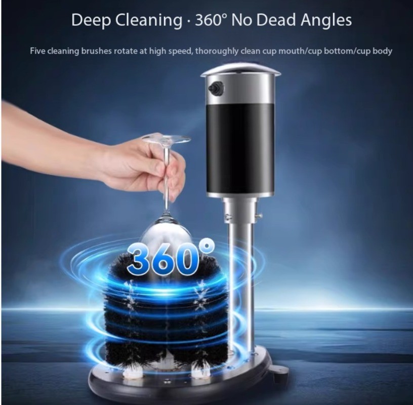 High-efficiency cleaning of small, semi-automatic wine glasses and beer mugs
