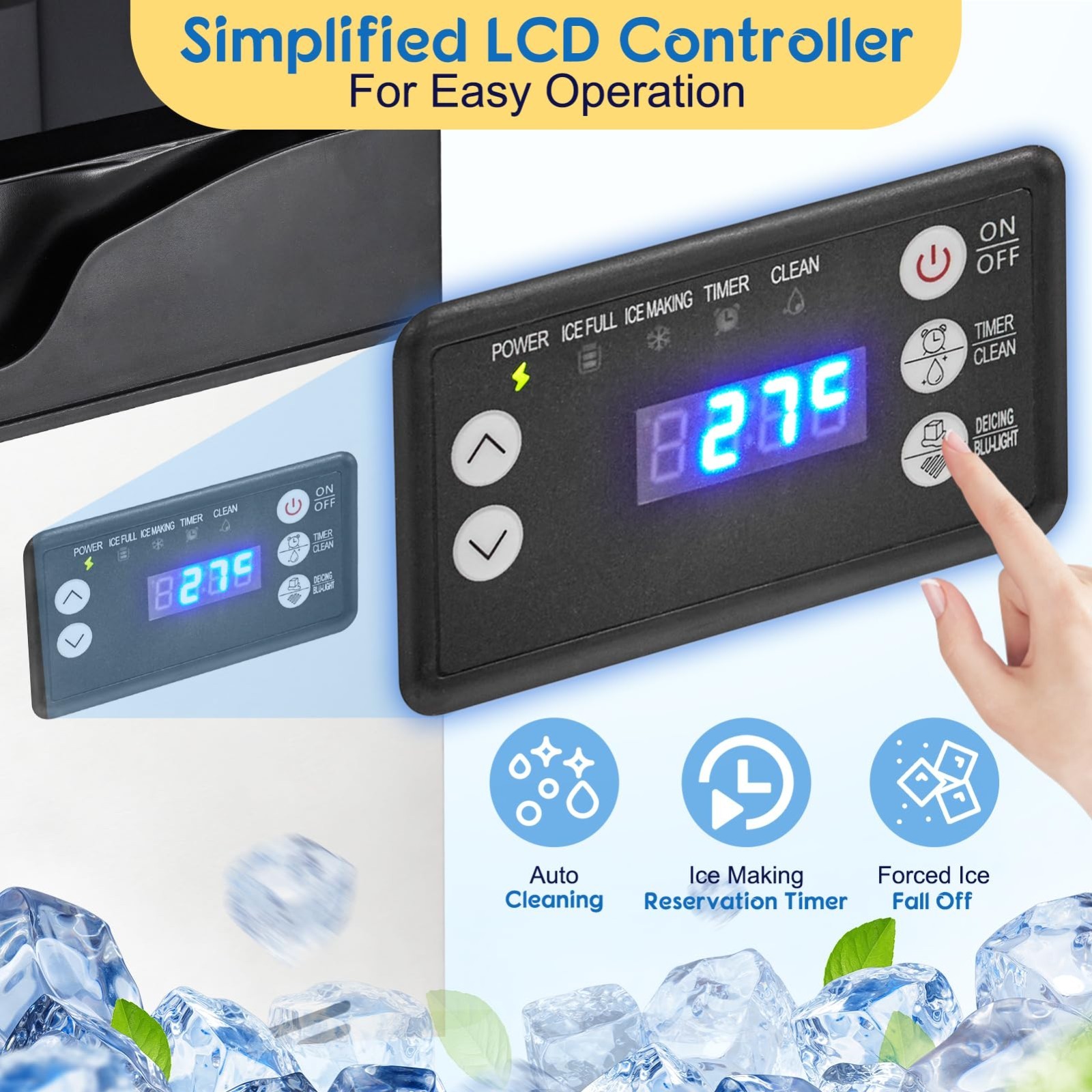 Commercial 100Lbs/24H Commercial Ice Maker Machine & 33Lbs Storage ice Bin