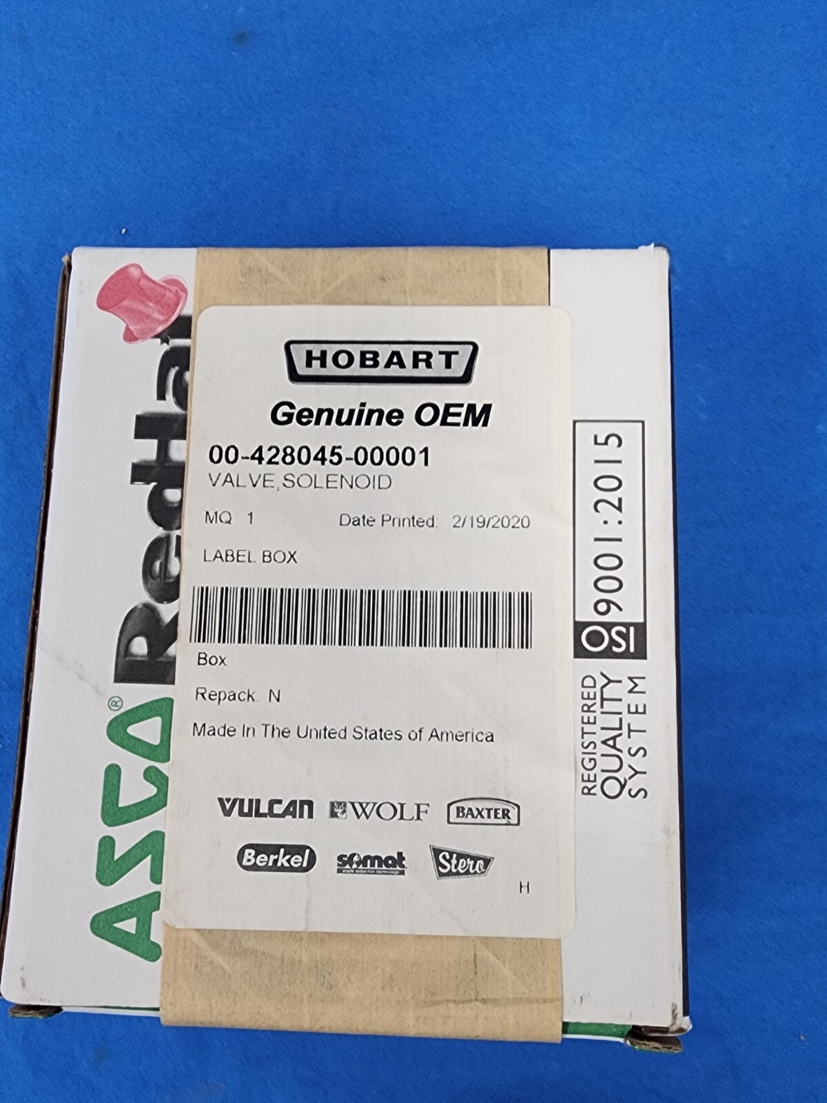 NEW OEM HOBART / VULCAN HART 00-428045-00001 Valve,Solenoid 120V