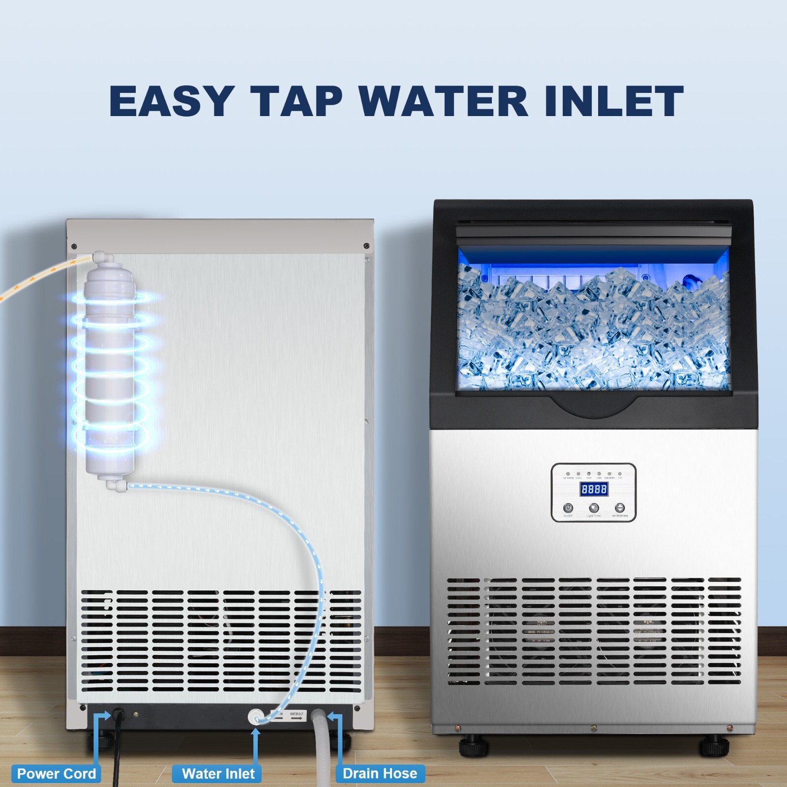 Commercial Ice Maker 110lbs Stainless Steel Built-in Cube Machine Bar Restaurant