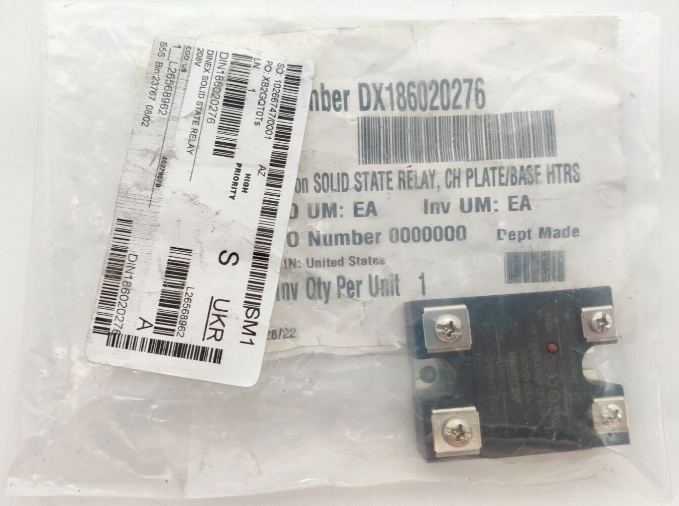 Dinex/Kudom Solid State Relay 25A 240VAC 186020276 KSI240A25-L RS38 90 – 280V In